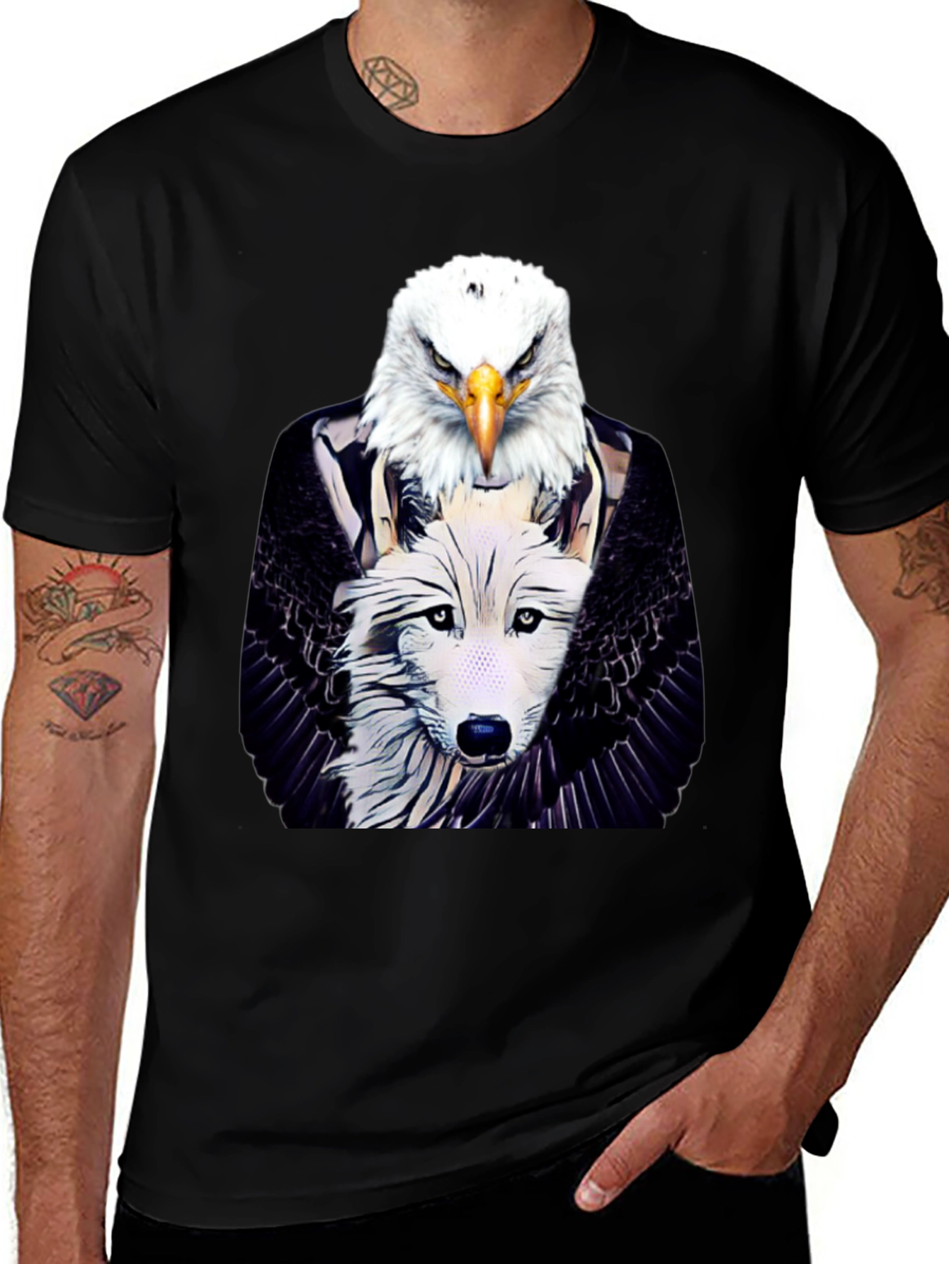 Eagle & Wolf Graphic Tee - Unique Design