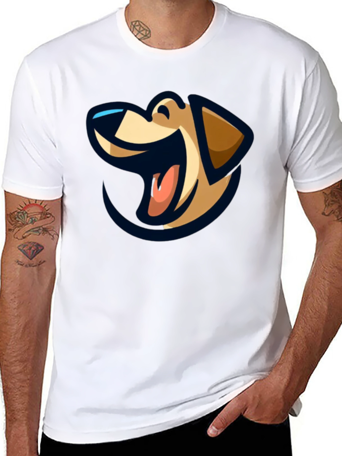 Black T-Shirt with Dog Cartoon Graphic