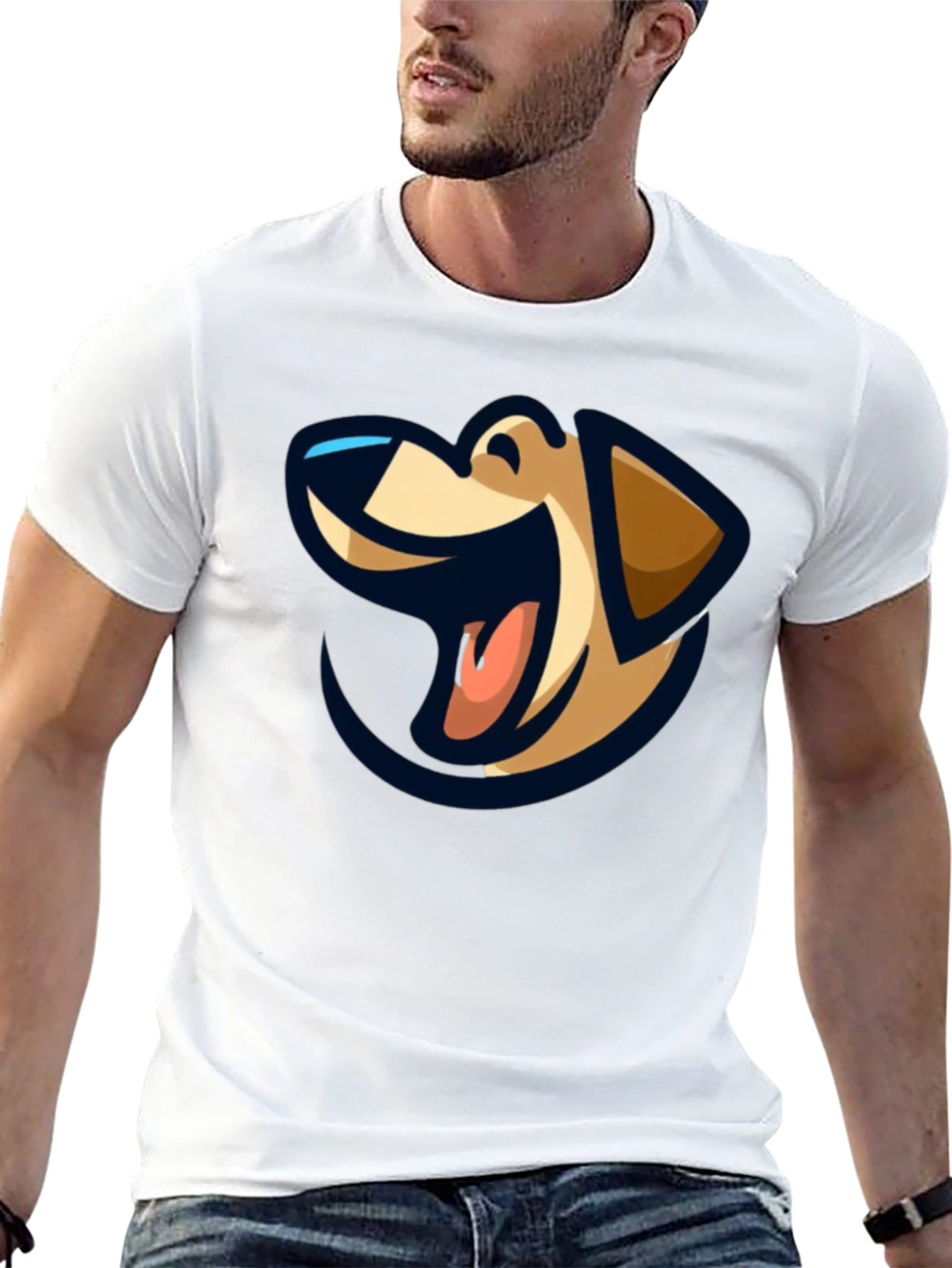 Black T-Shirt with Dog Cartoon Graphic