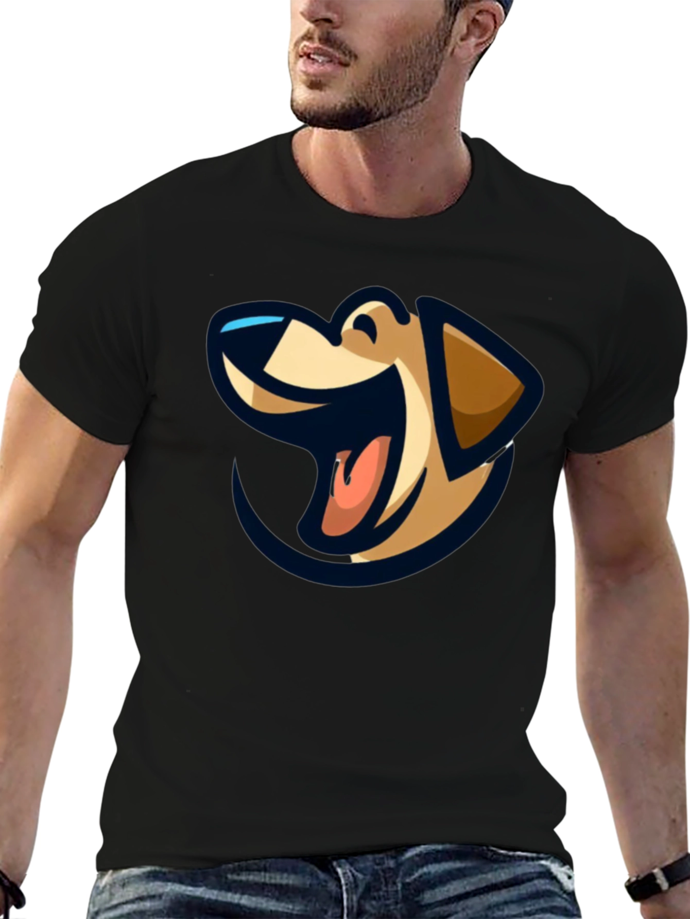 Black T-Shirt with Dog Cartoon Graphic