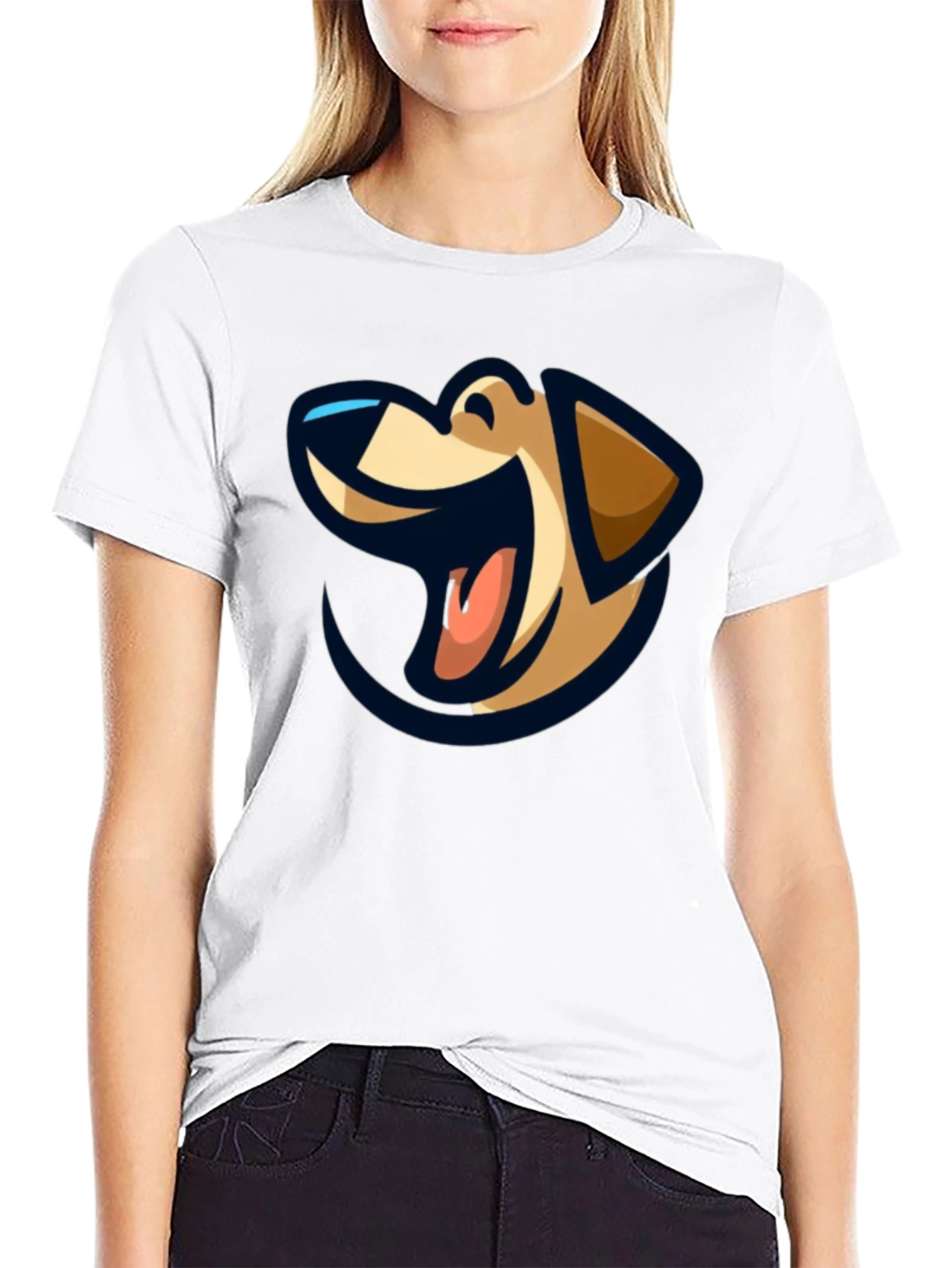Black T-Shirt with Dog Cartoon Graphic