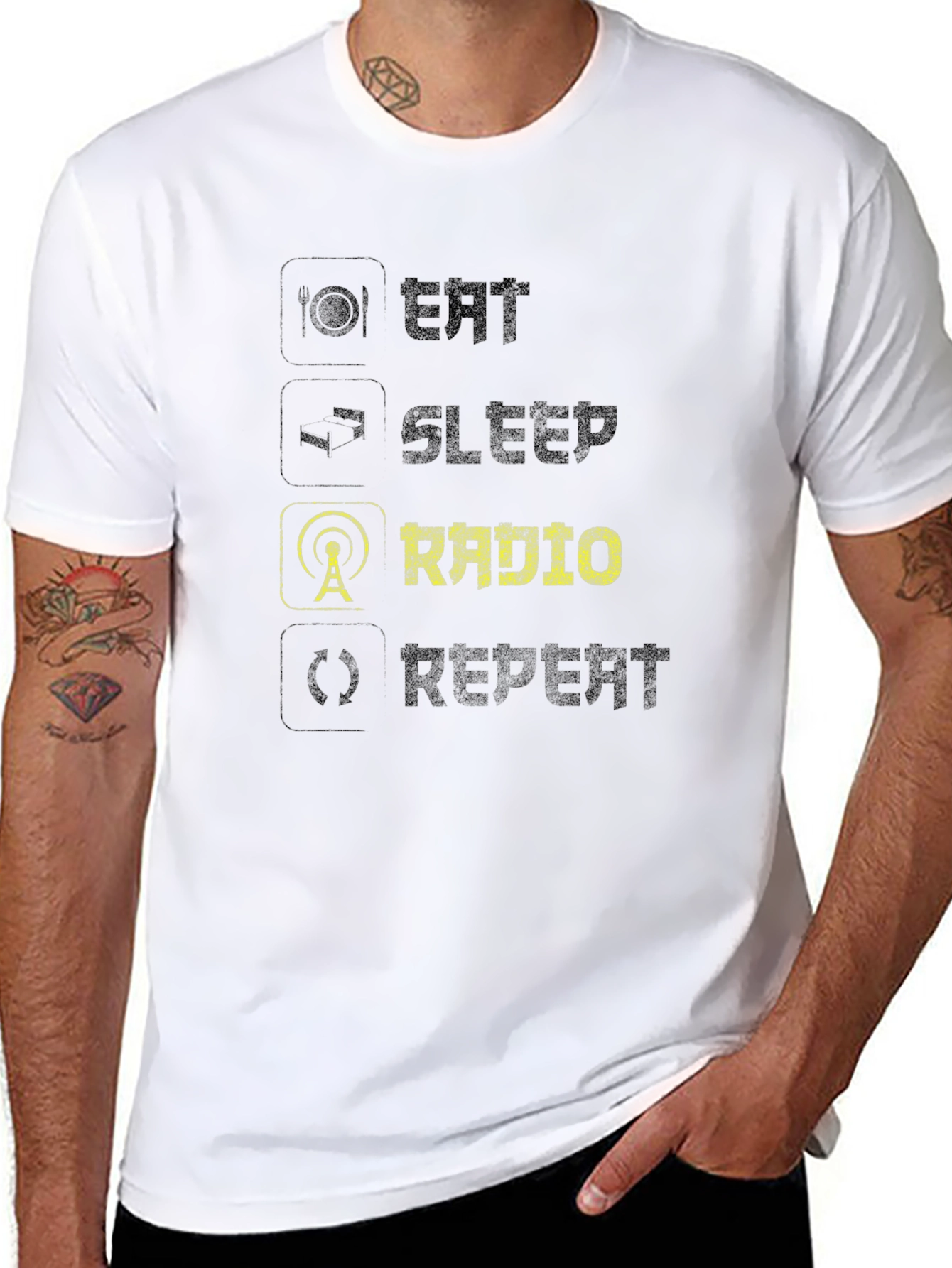 Eat Sleep Radio Repeat Black T-Shirt