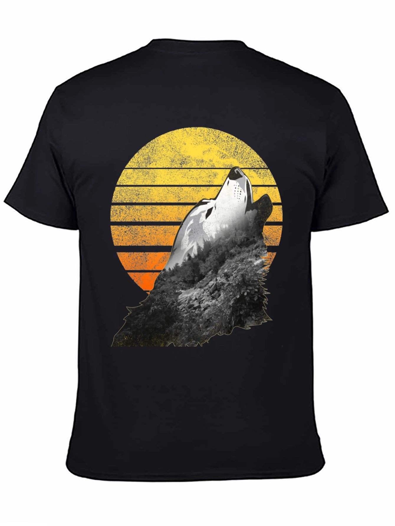 Wolf Howling Sunset Graphic T-Shirt - Black