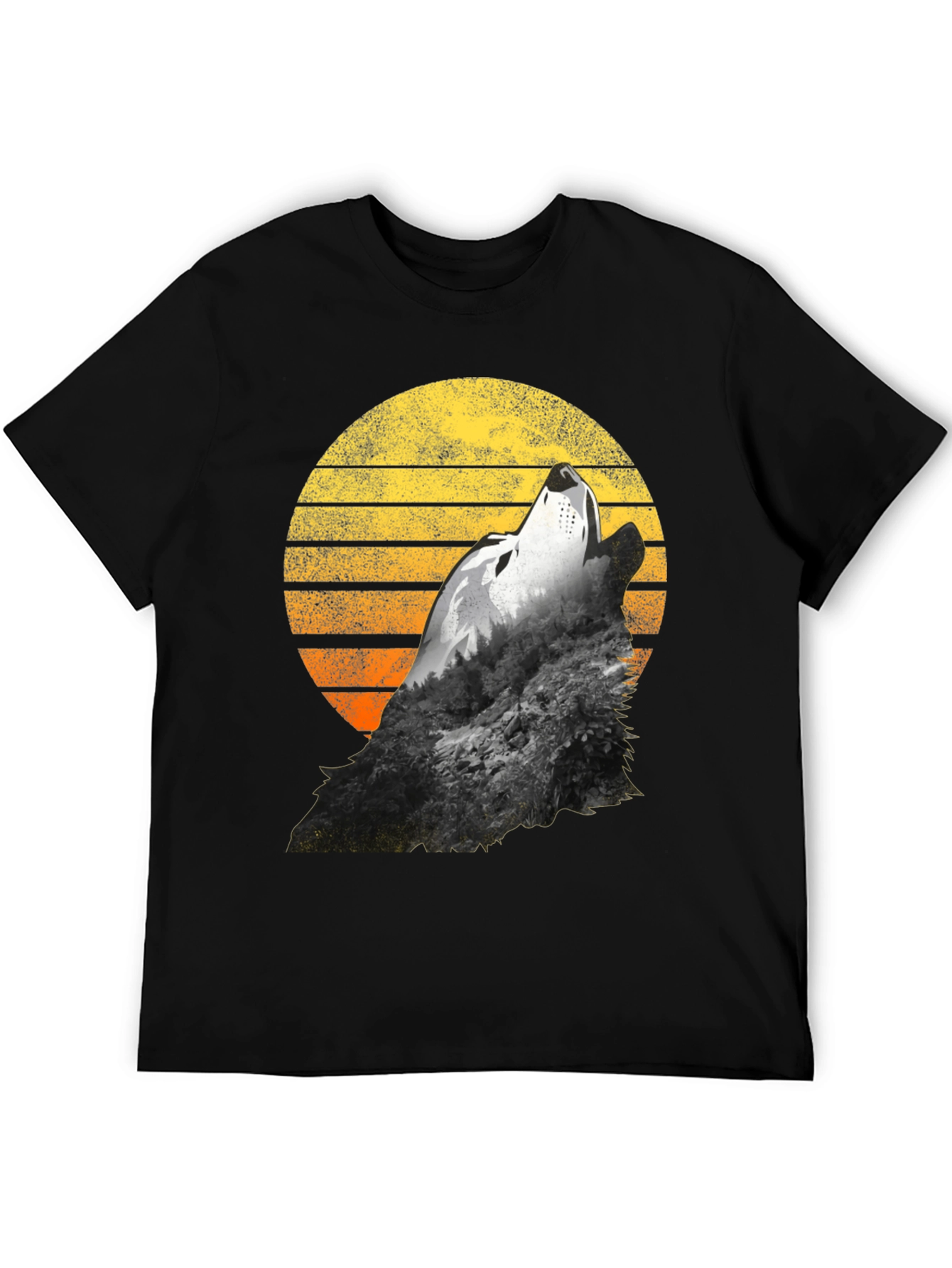 Wolf Howling Sunset Graphic T-Shirt - Black
