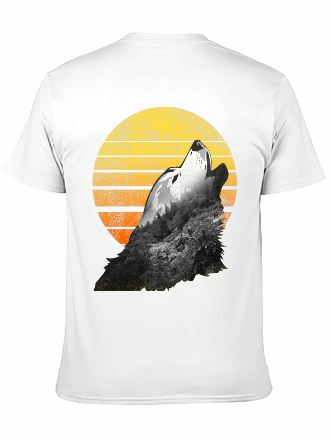 Wolf Howling Sunset Graphic T-Shirt - Black