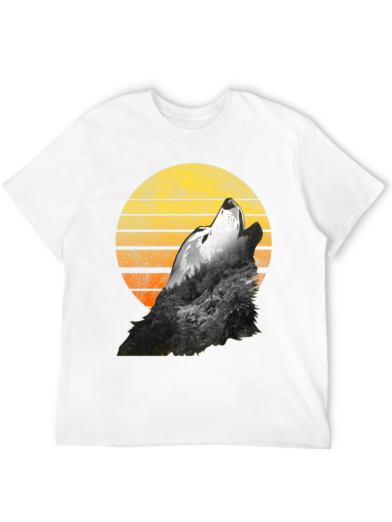 Wolf Howling Sunset Graphic T-Shirt - Black