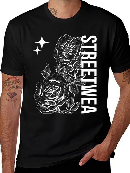 Streetwear Rose Graphic T-Shirt - Black