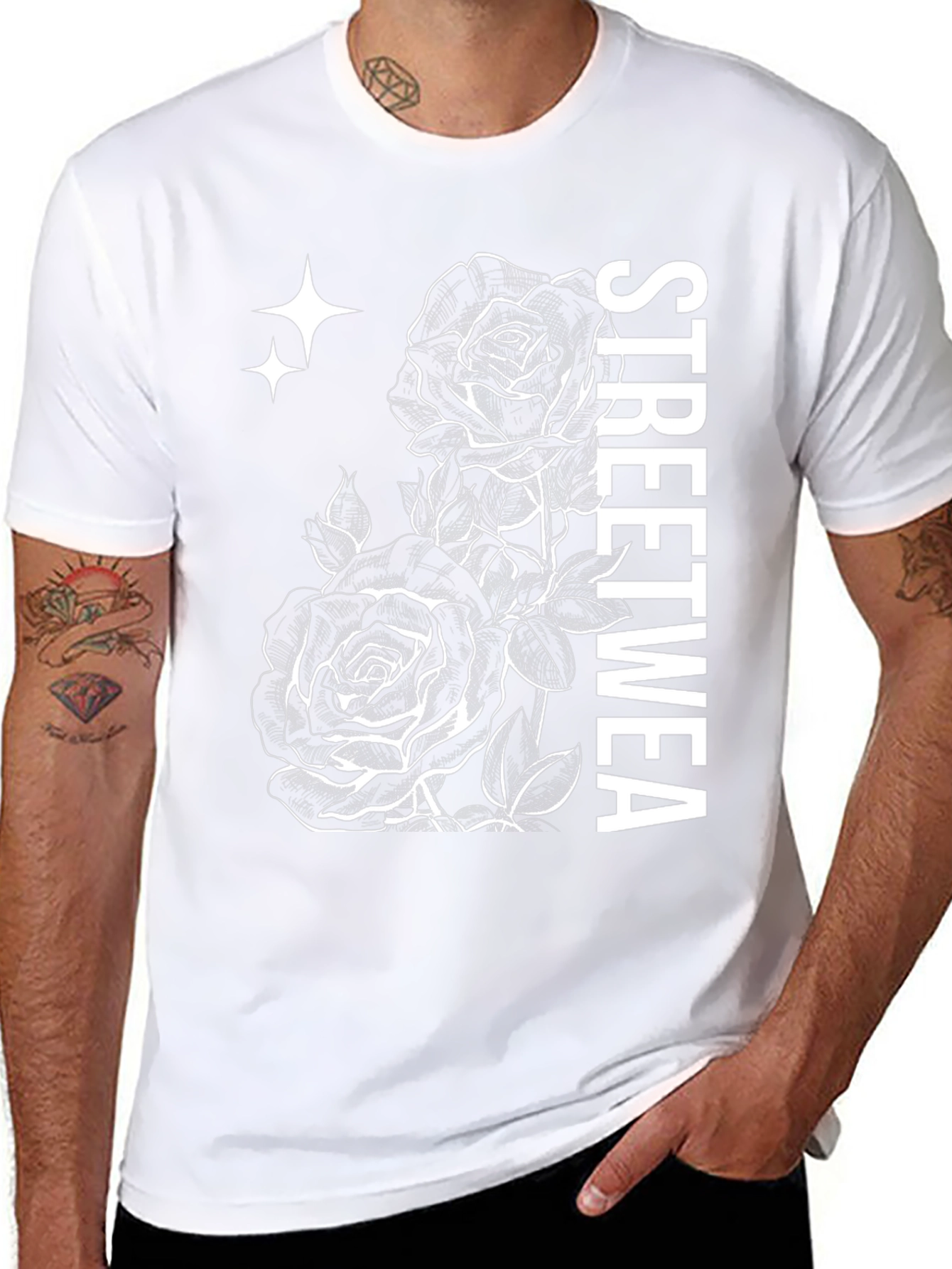 Streetwear Rose Graphic T-Shirt - Black
