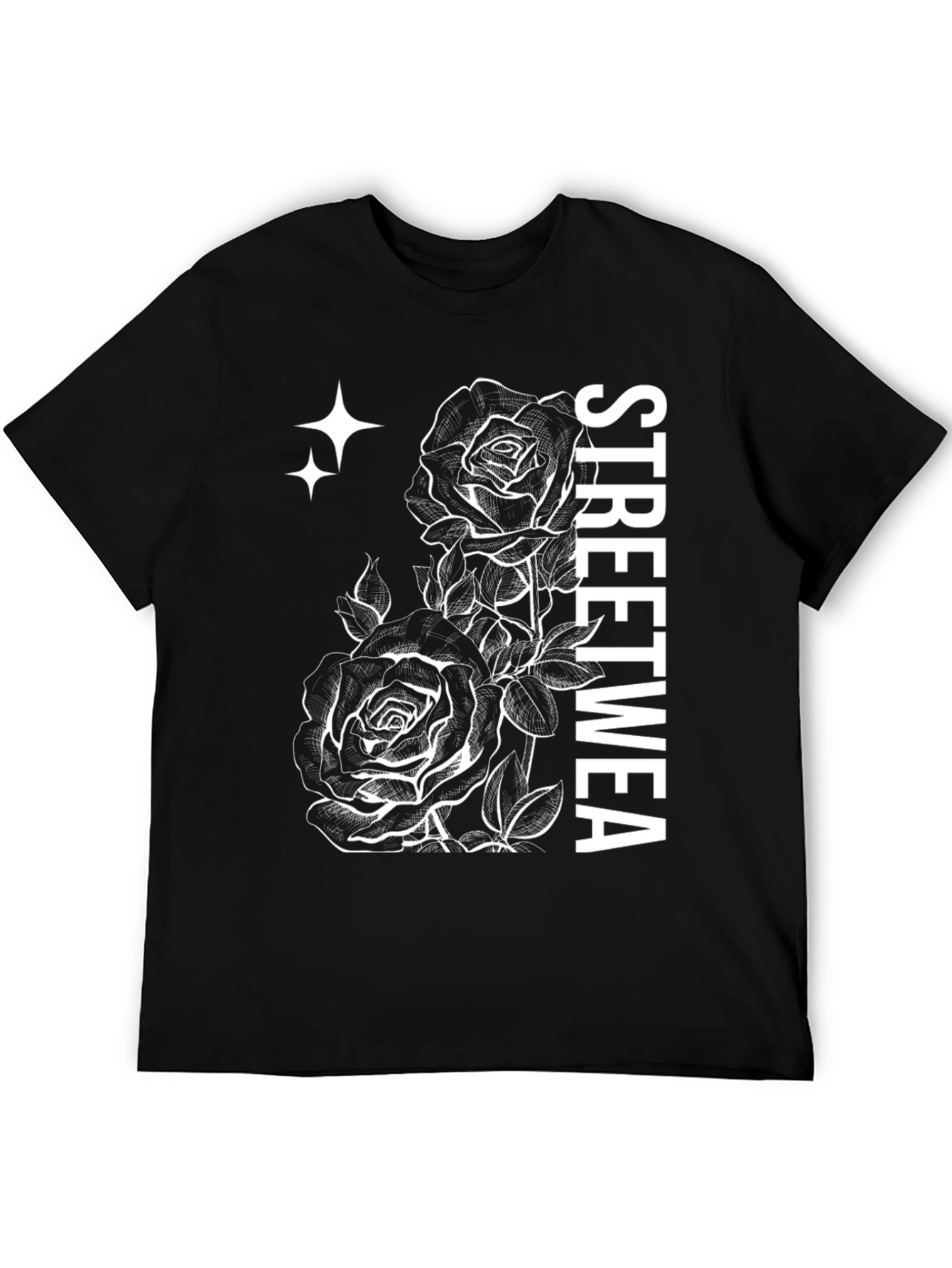 Streetwear Rose Graphic T-Shirt - Black