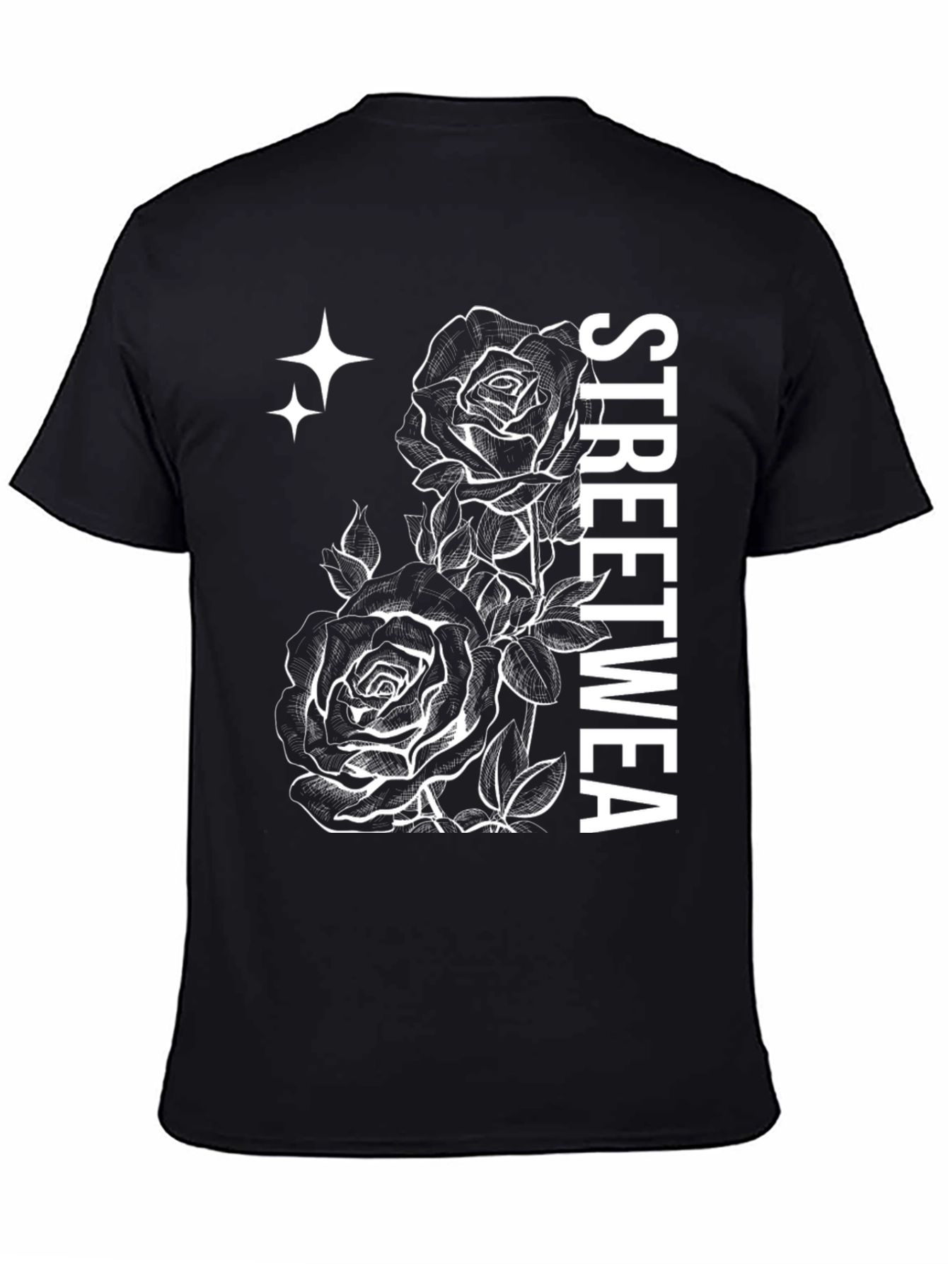 Streetwear Rose Graphic T-Shirt - Black