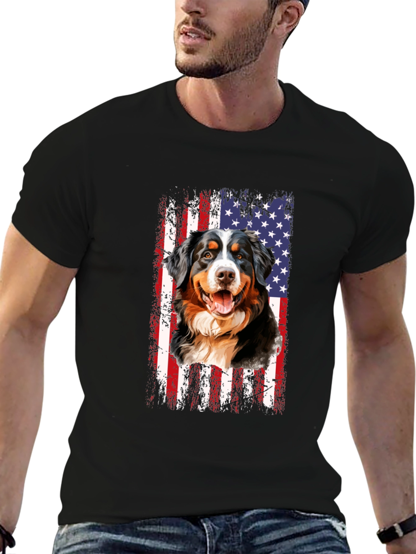 American Flag Bernese Mountain Dog T-Shirt