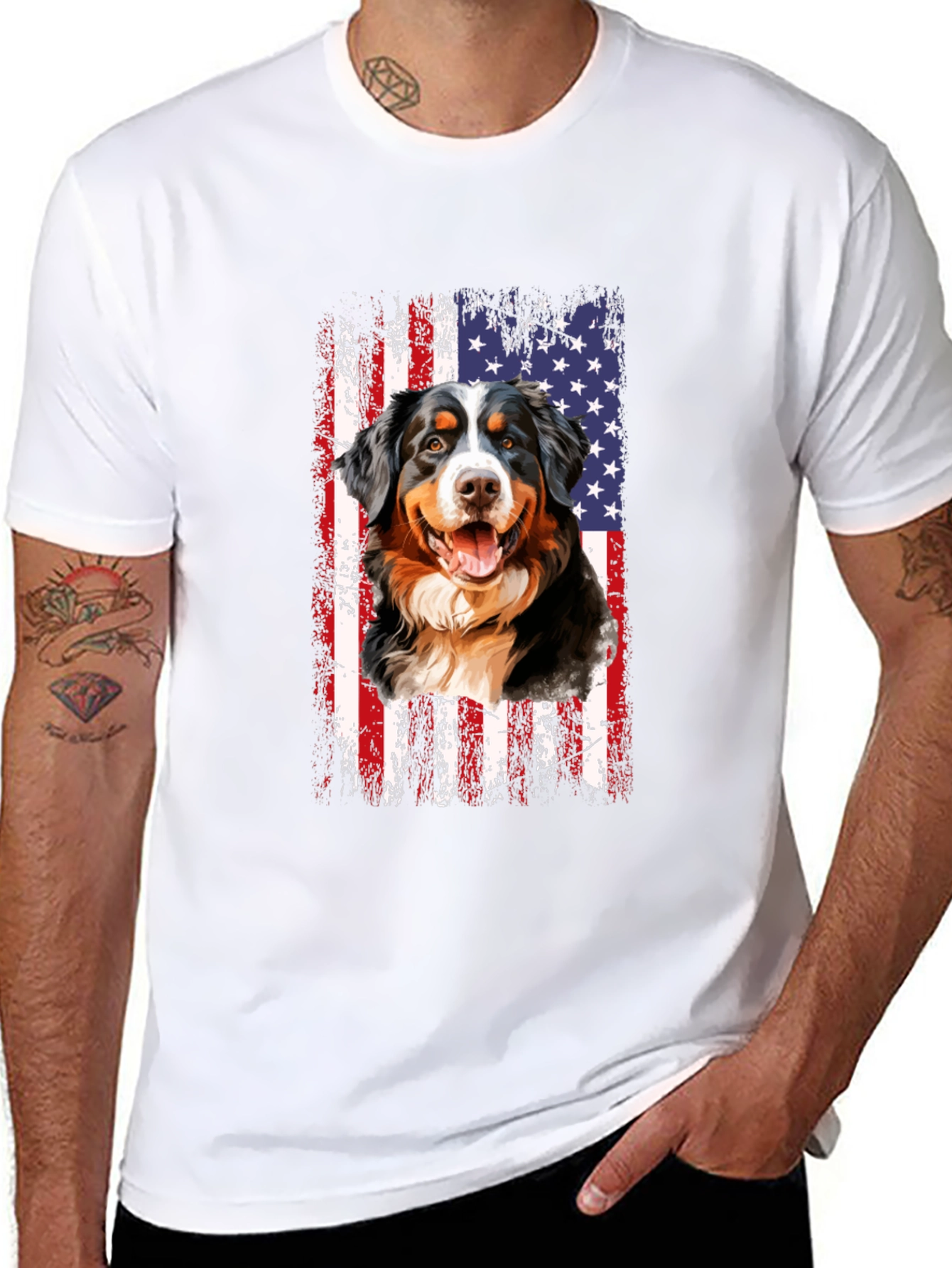 American Flag Bernese Mountain Dog T-Shirt