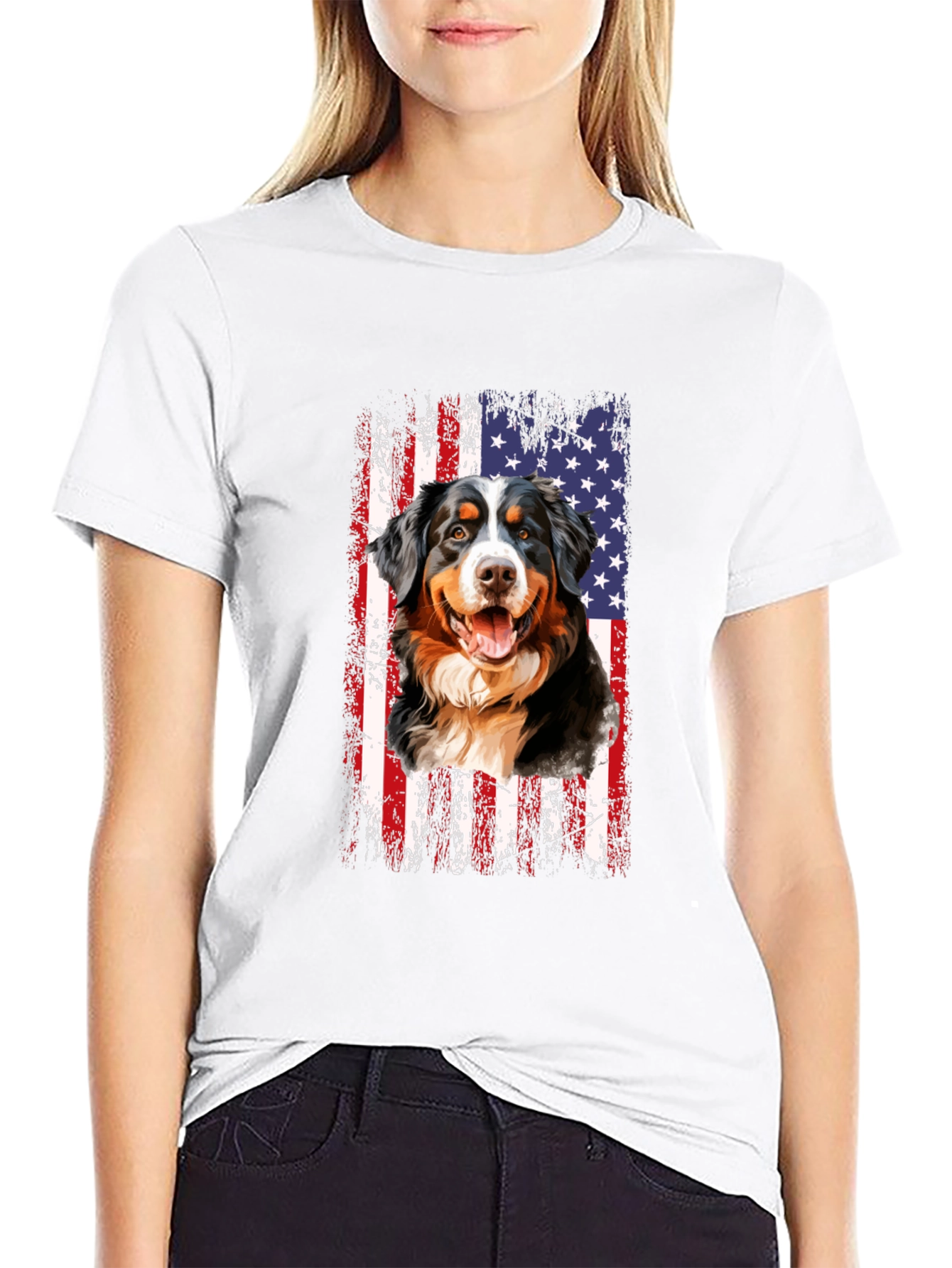 American Flag Bernese Mountain Dog T-Shirt