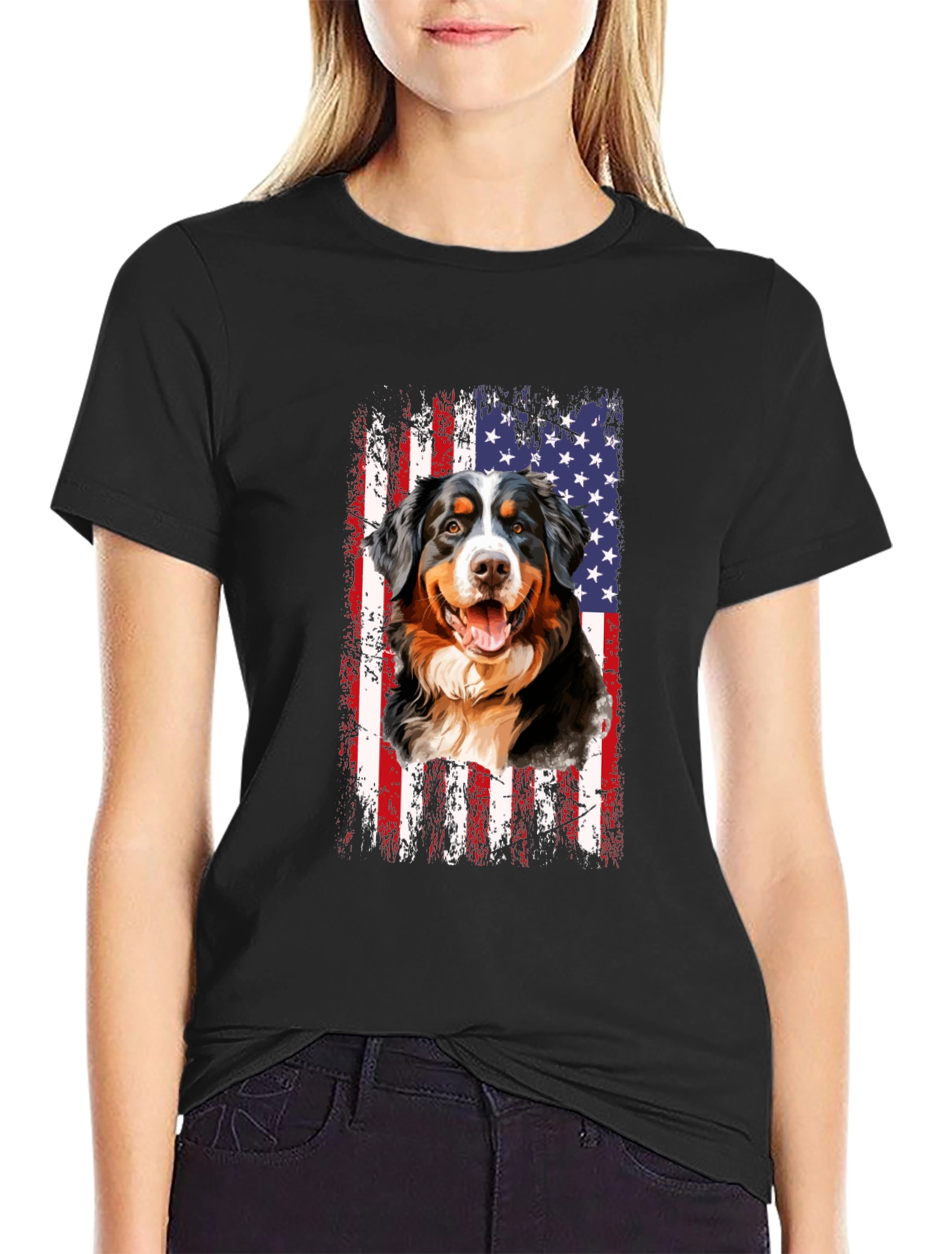 American Flag Bernese Mountain Dog T-Shirt