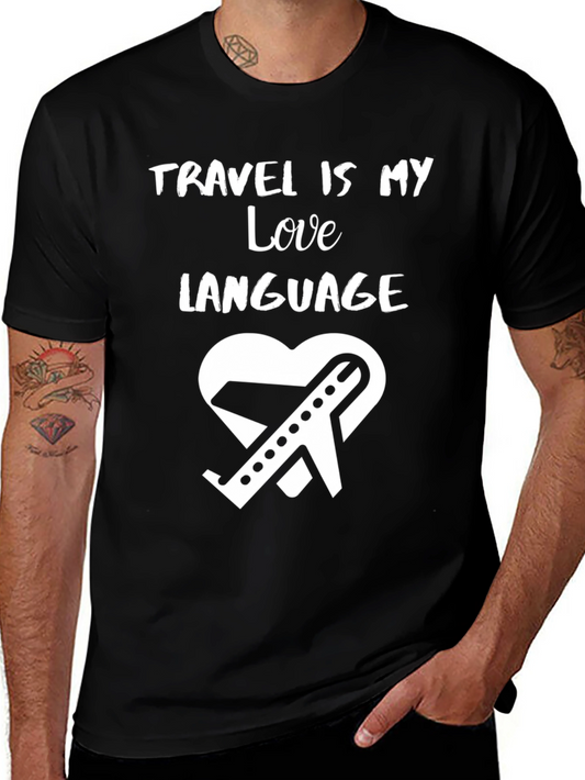 Travel Is My Love Language T-Shirt - Airplane Heart Graphic