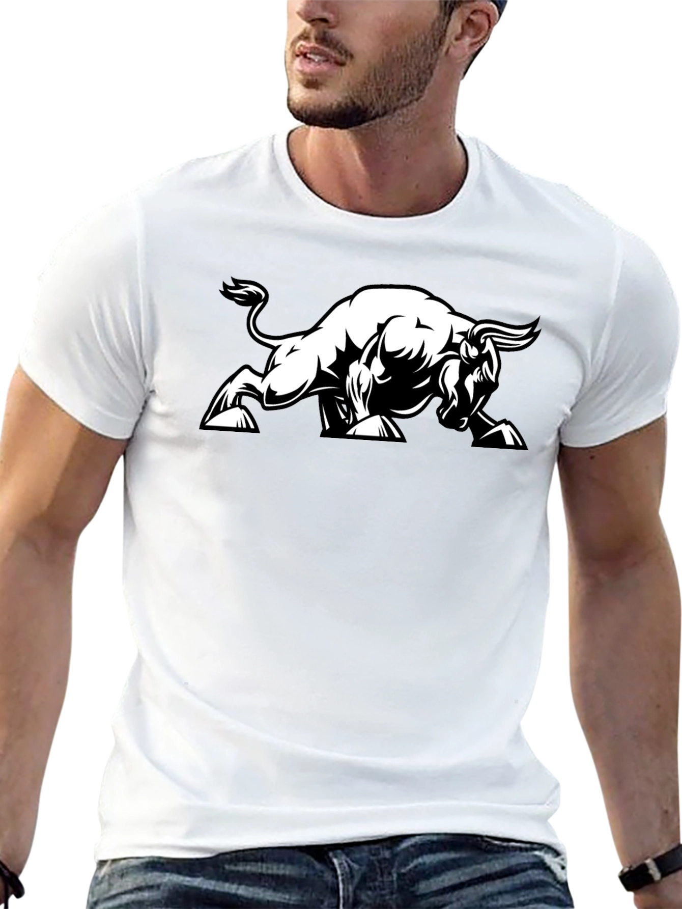 Bold Bull Graphic Tee - Black Cotton
