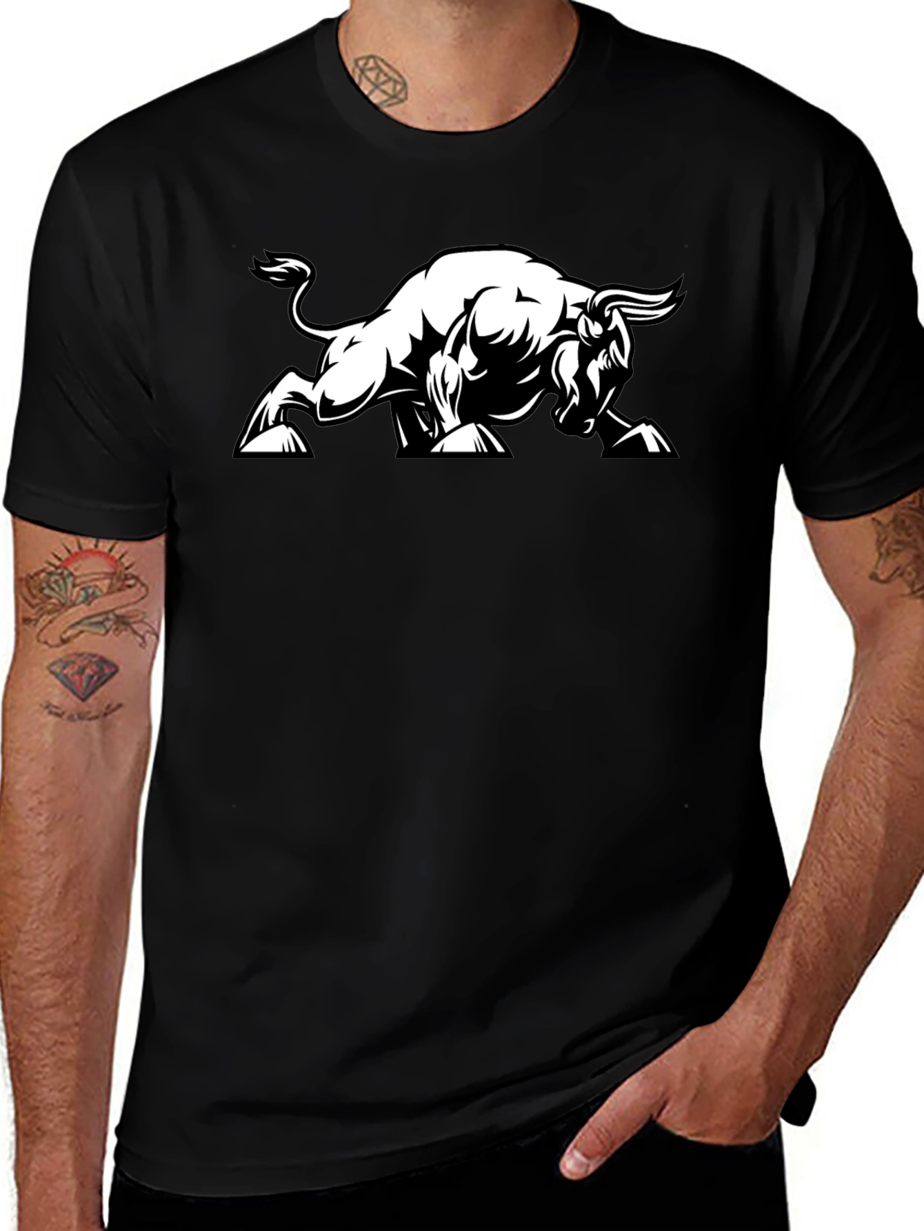 Bold Bull Graphic Tee - Black Cotton