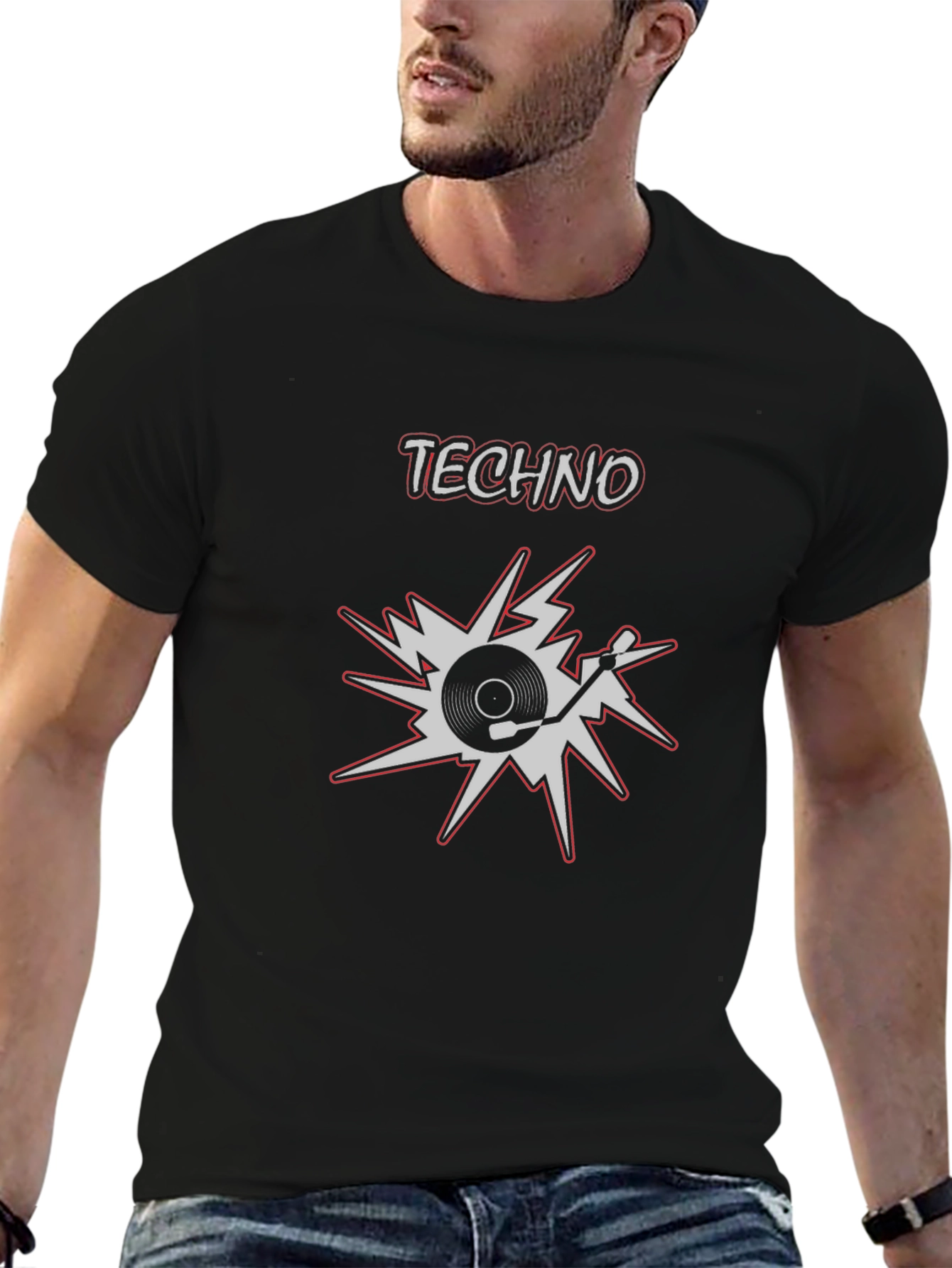 Techno Music T-Shirt Black Cotton Graphic Tee