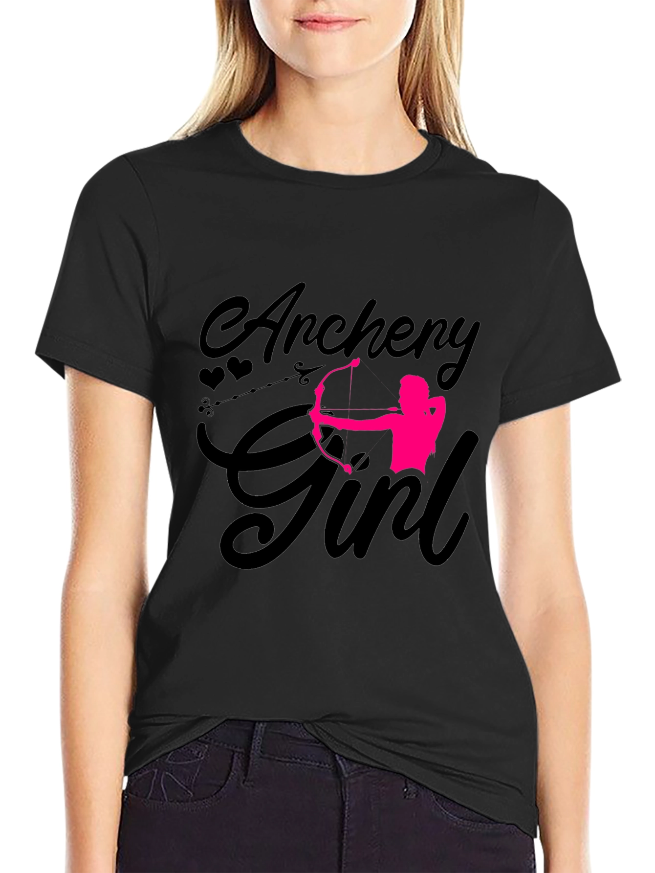 Archery Girl T-Shirt - Black Cotton Tee