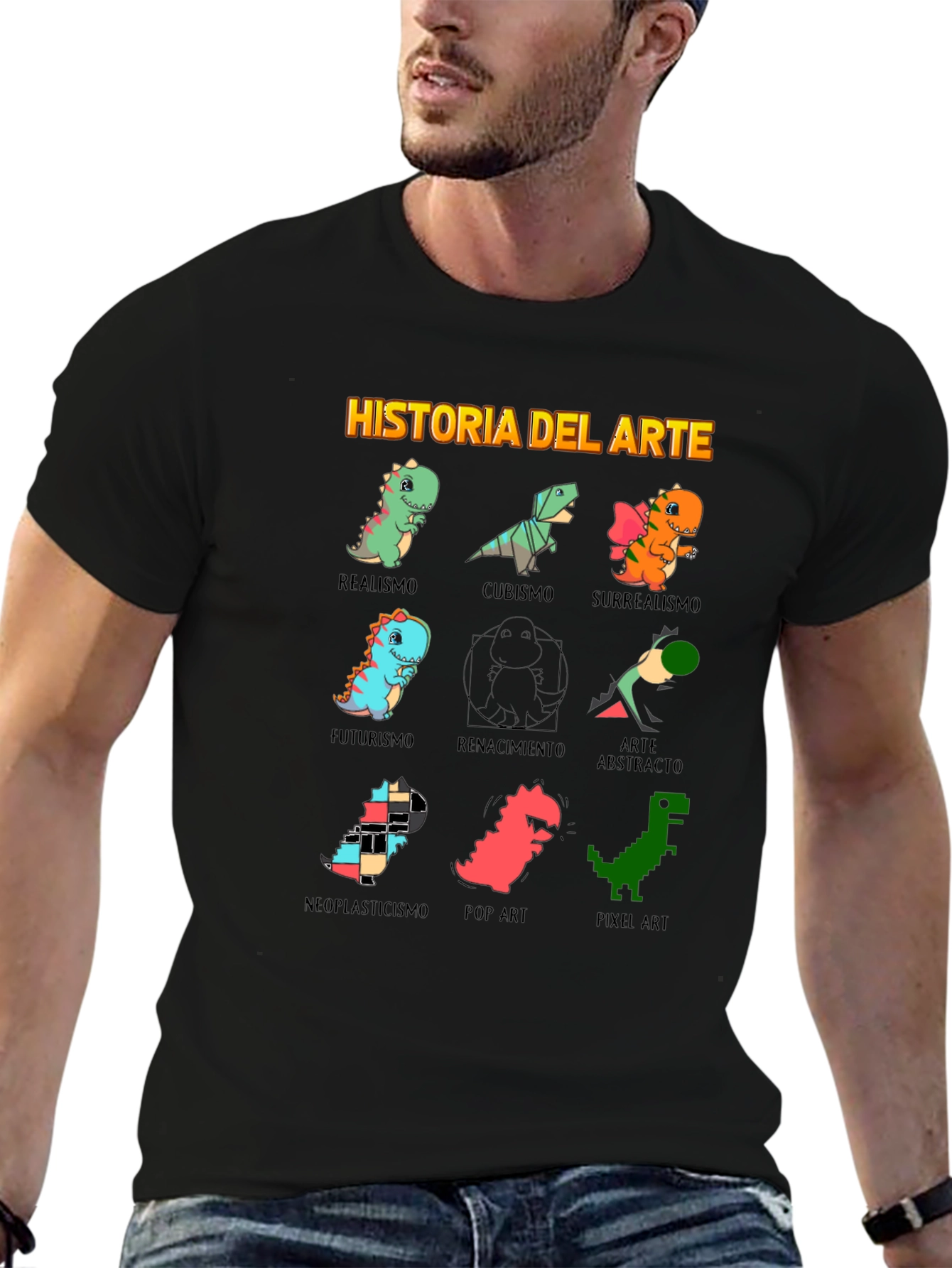 Art History Dinosaur Black T-Shirt