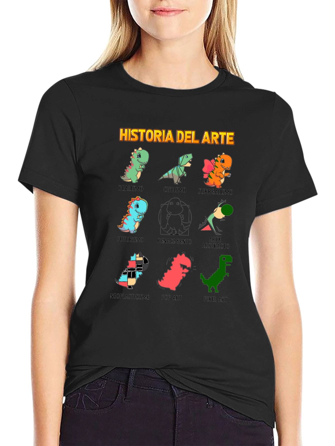 Art History Dinosaur Black T-Shirt