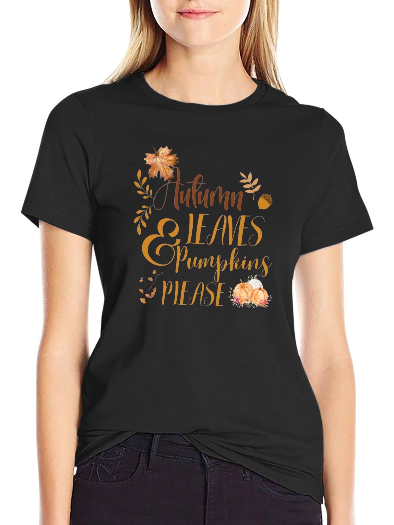 Autumn Leaves & Pumpkins Please T-Shirt
