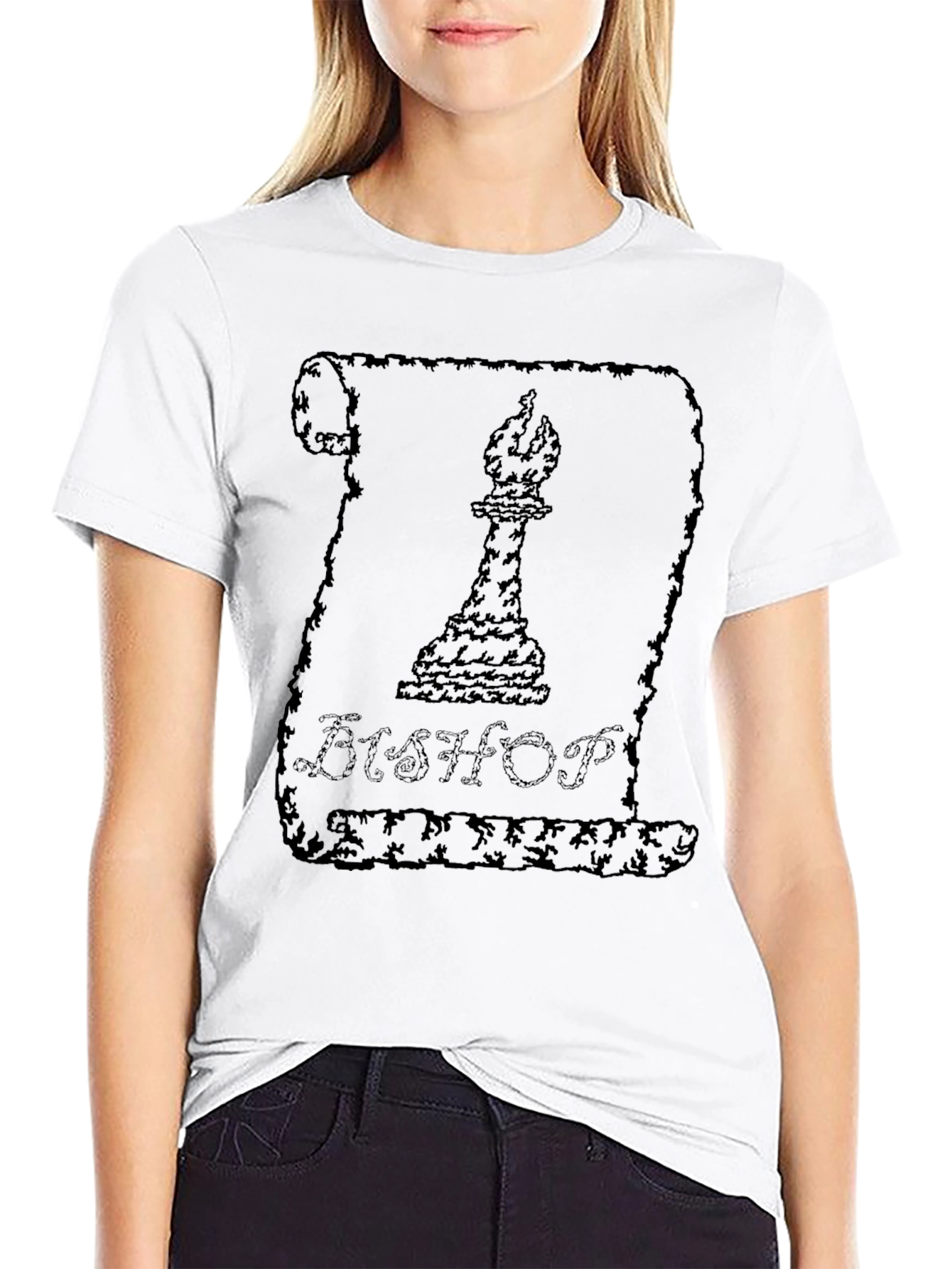 Bishop Chess Piece Scroll Graphic T-Shirt