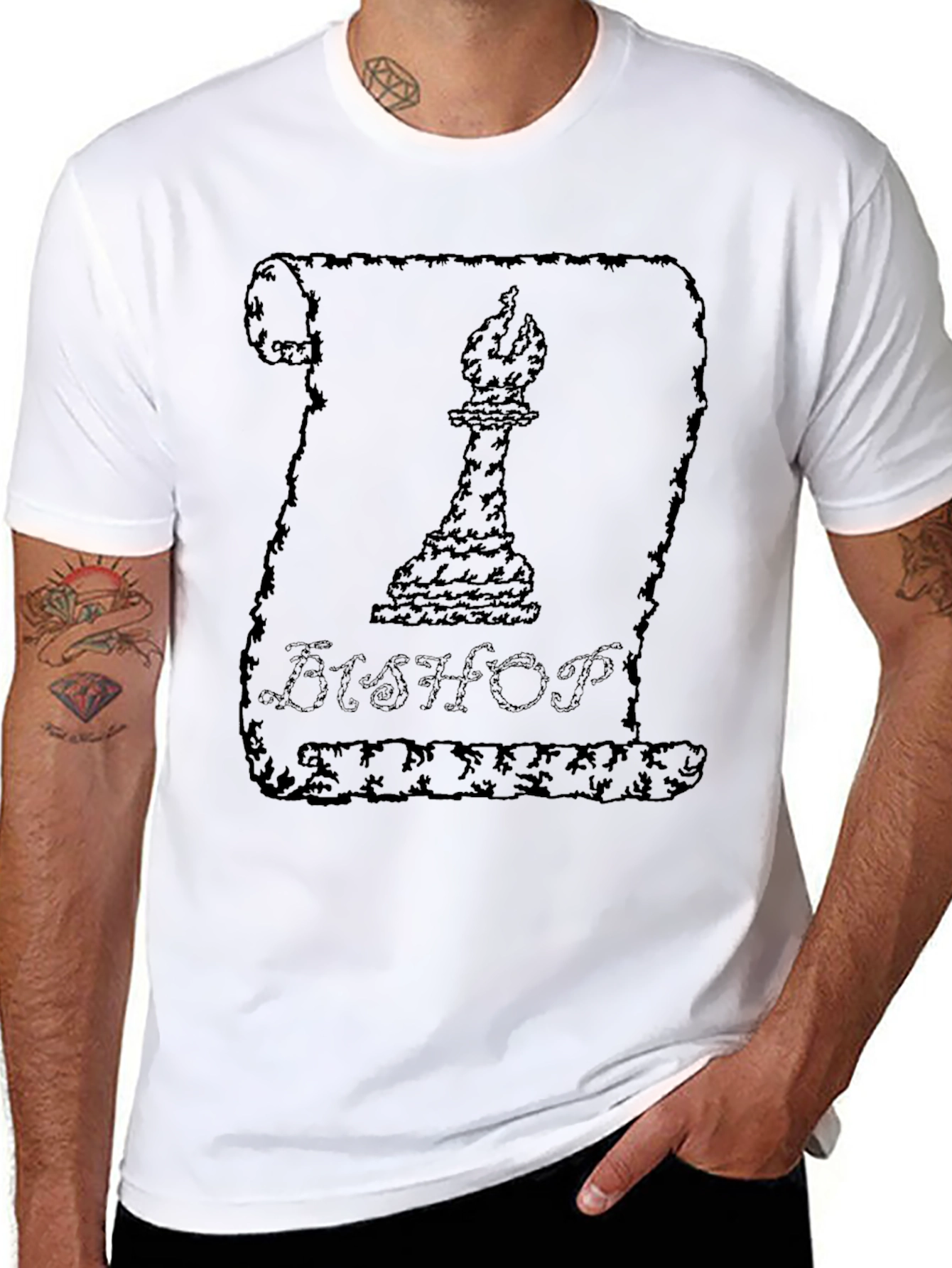 Bishop Chess Piece Scroll Graphic T-Shirt