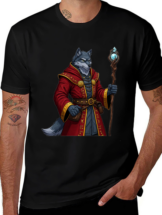 Wolf Wizard T-Shirt - Fantasy Mage Design