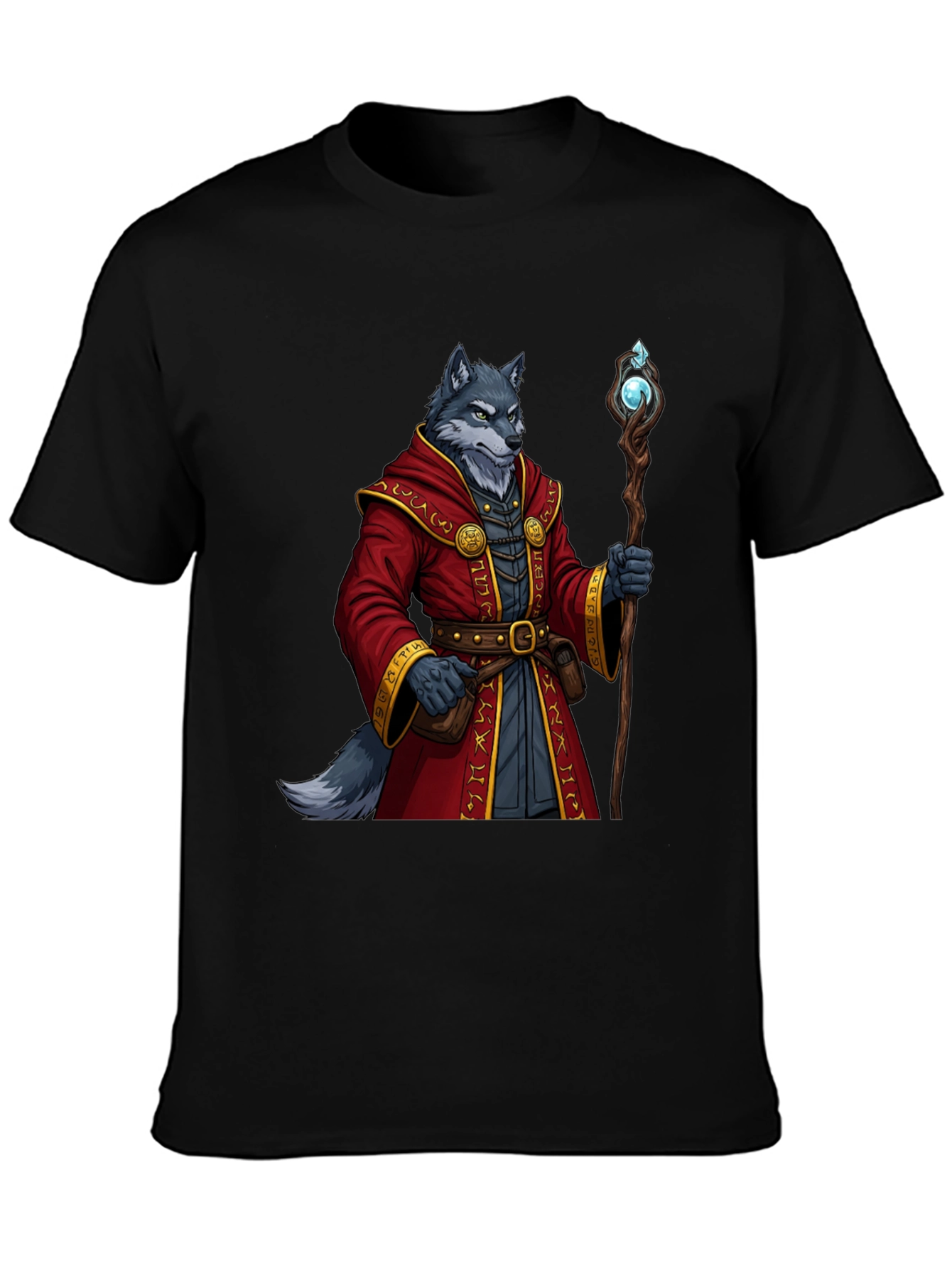 Wolf Wizard T-Shirt - Fantasy Mage Design
