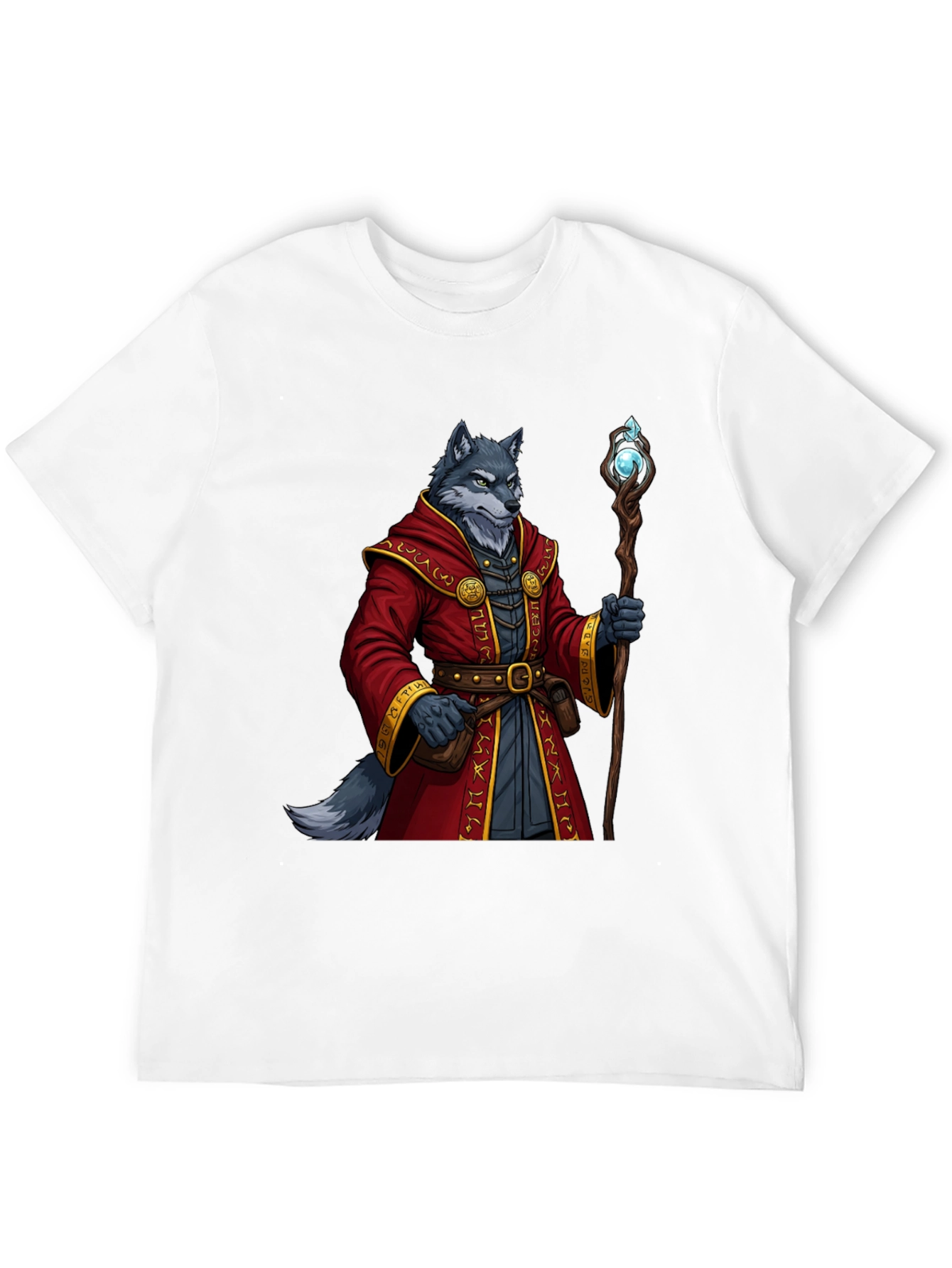 Wolf Wizard T-Shirt - Fantasy Mage Design