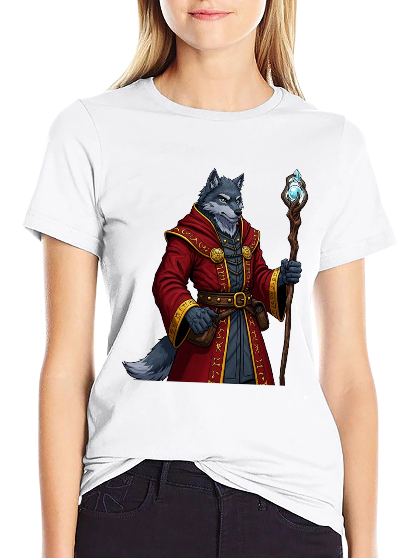 Wolf Wizard T-Shirt - Fantasy Mage Design