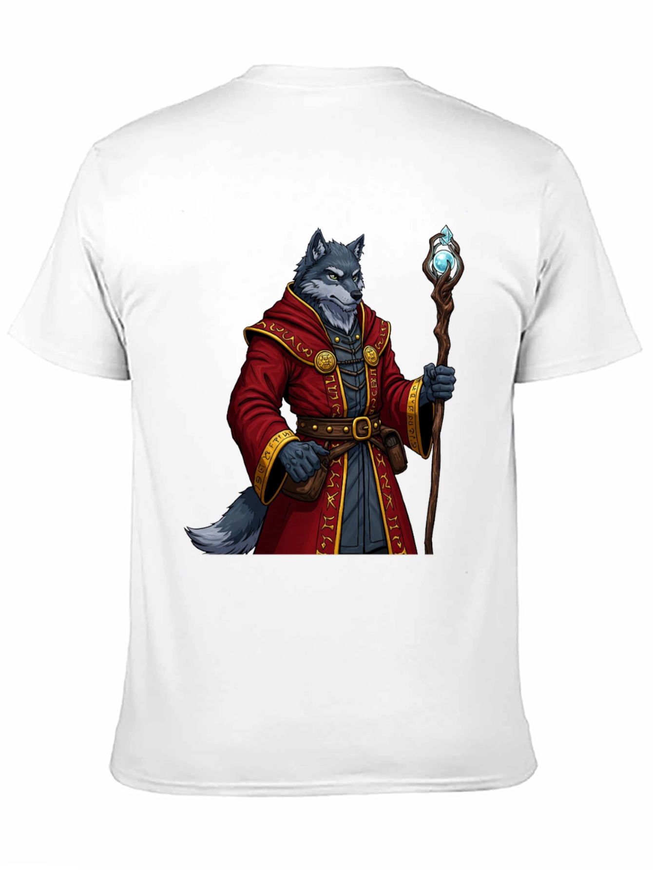 Wolf Wizard T-Shirt - Fantasy Mage Design
