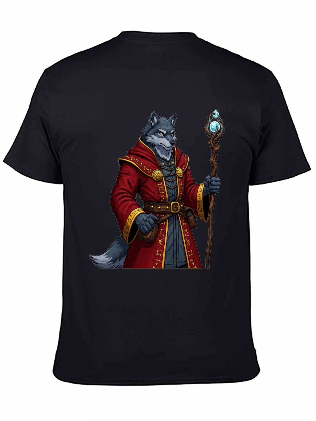 Wolf Wizard T-Shirt - Fantasy Mage Design