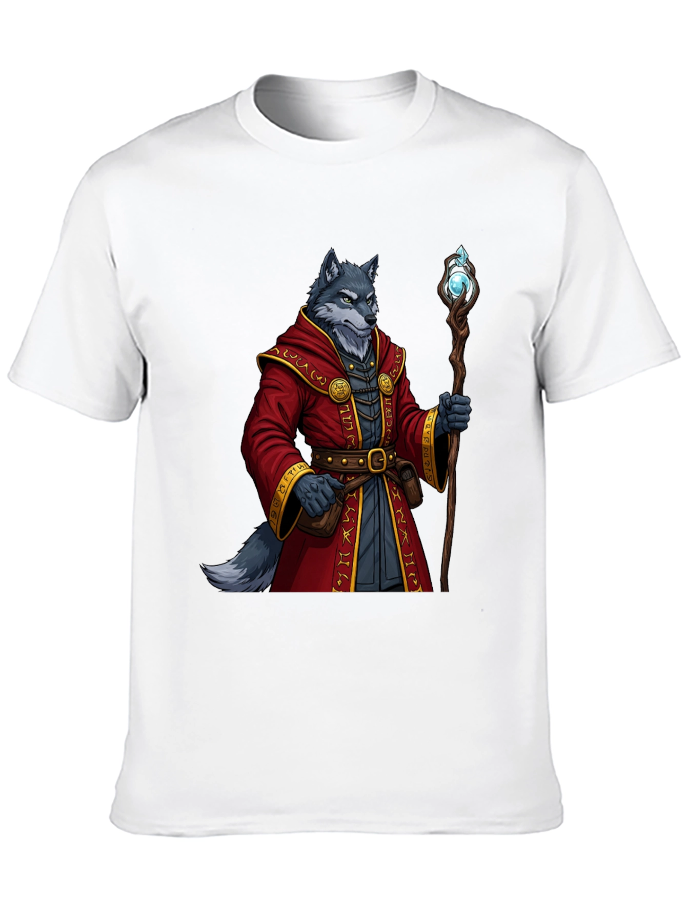 Wolf Wizard T-Shirt - Fantasy Mage Design