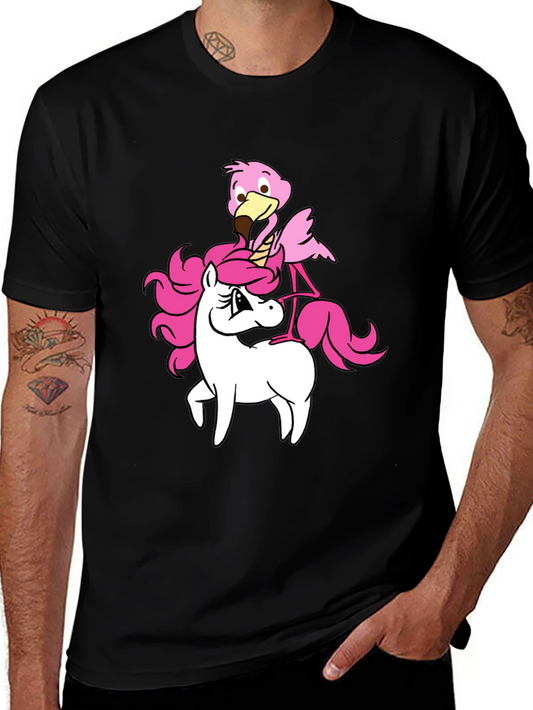 Unicorn Flamingo Graphic T-Shirt - Black Cotton Tee