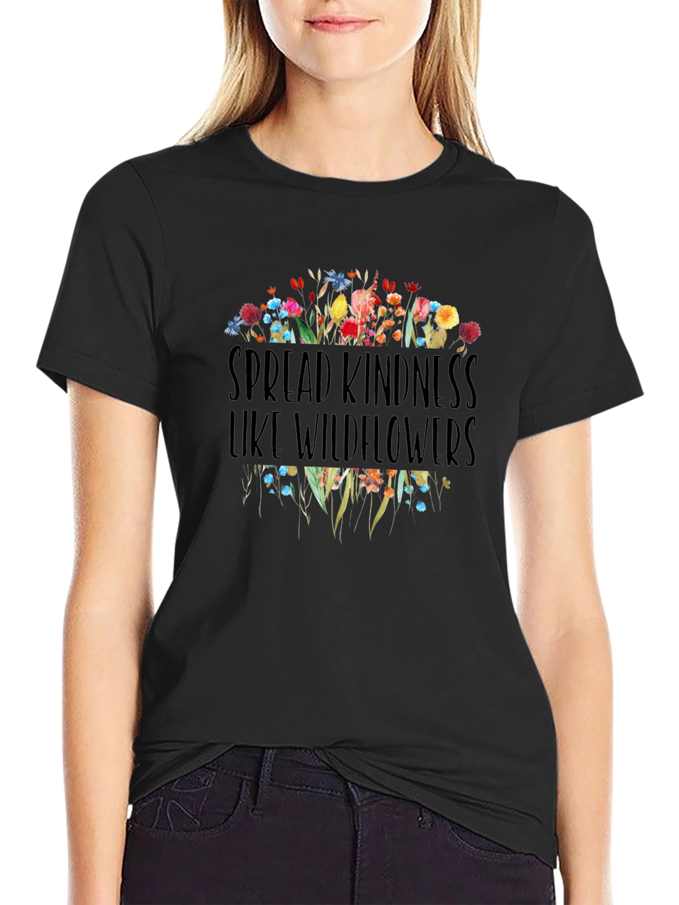 Spread Kindness Wildflowers Graphic Tee - Black