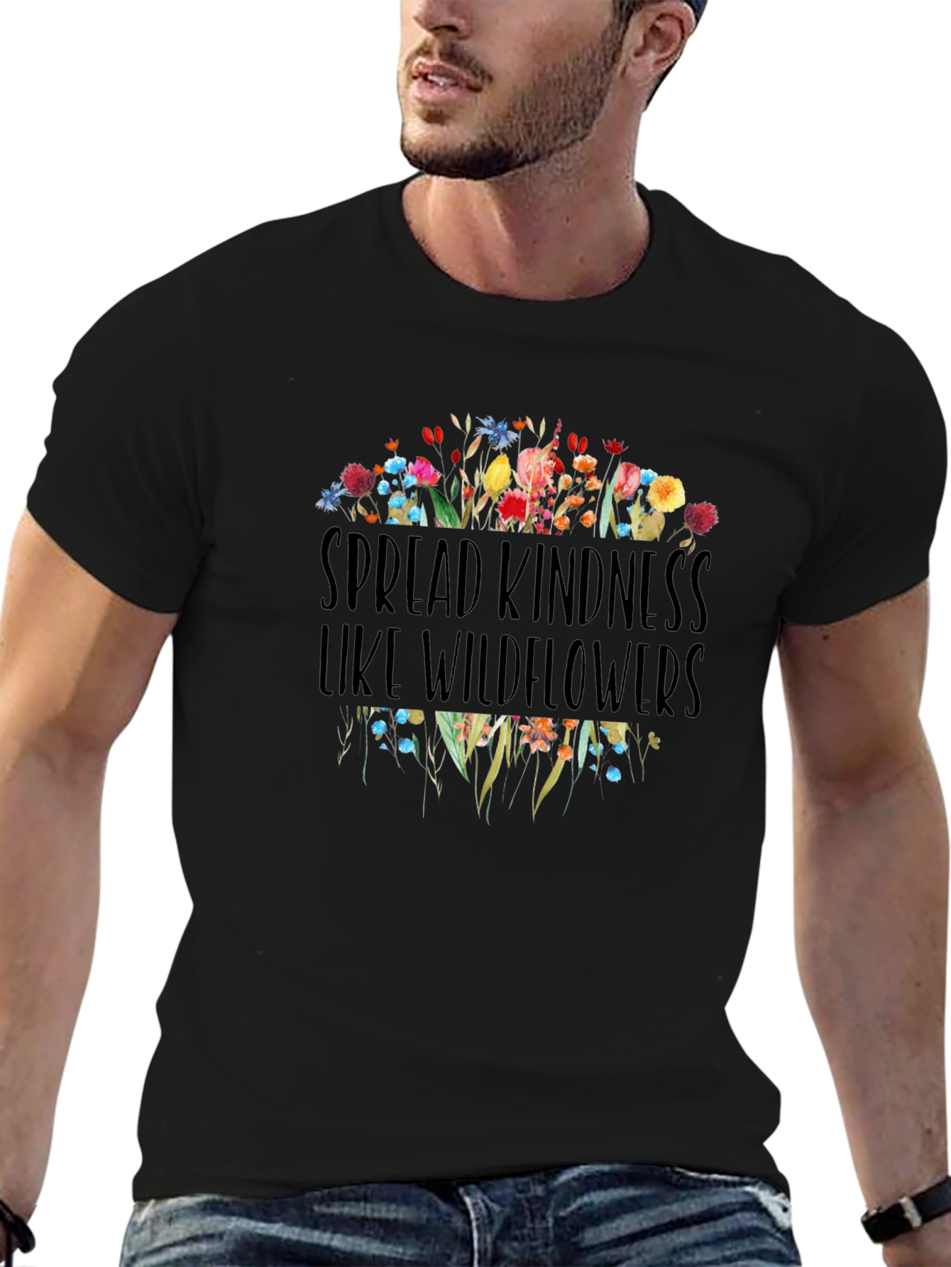 Spread Kindness Wildflowers Graphic Tee - Black