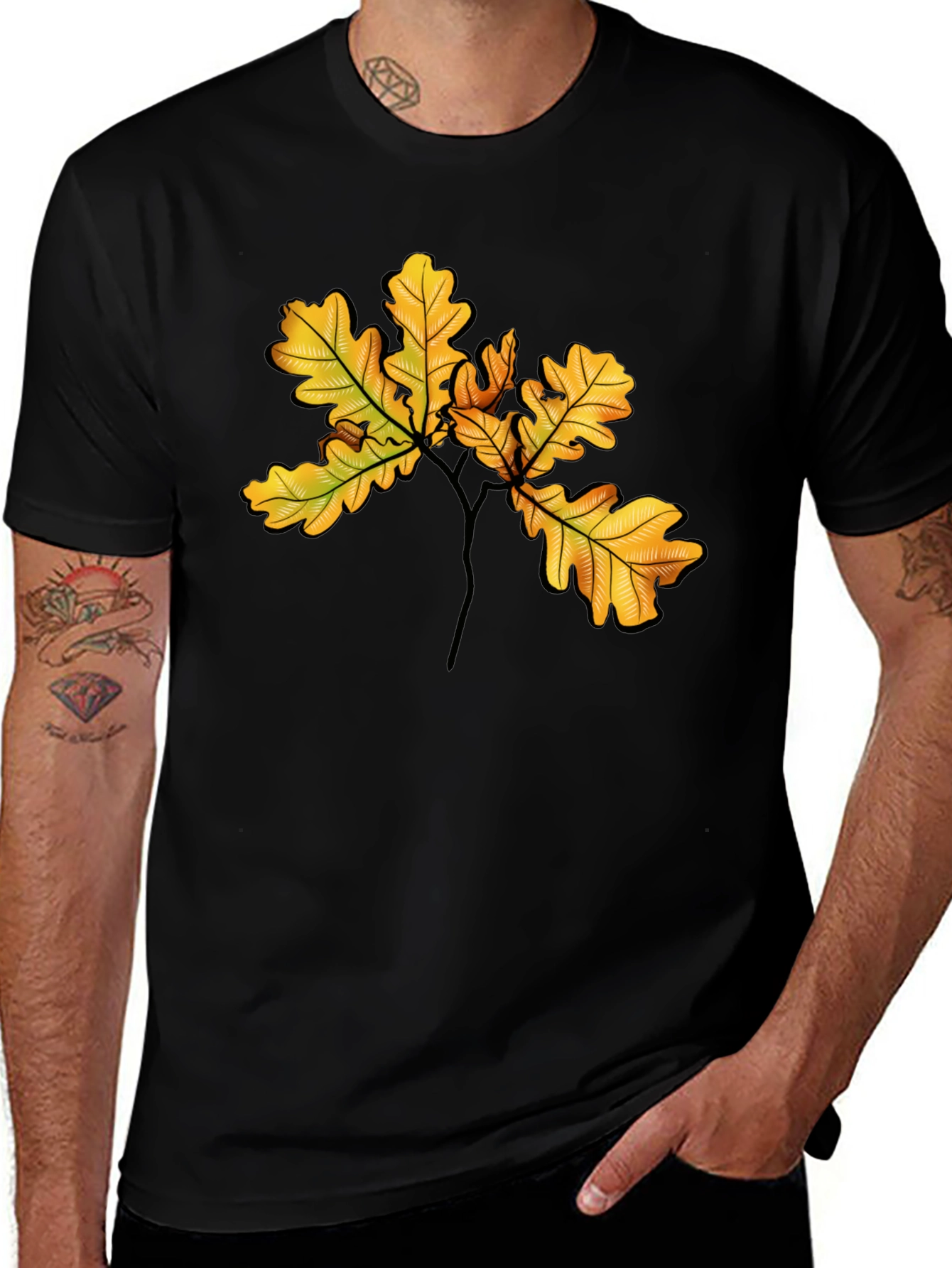Autumn Oak Leaf Black T-Shirt
