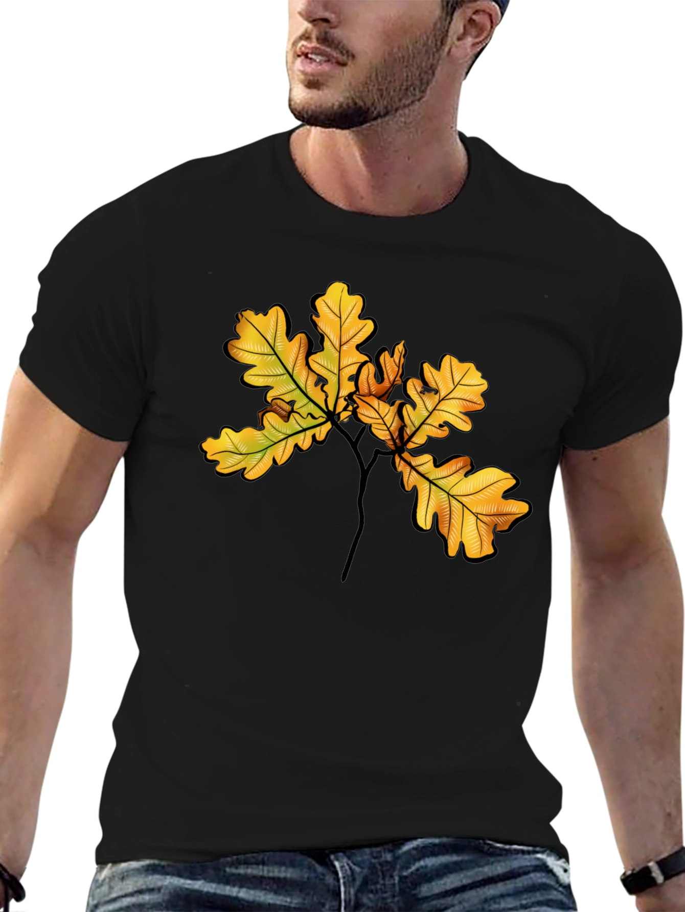 Autumn Oak Leaf Black T-Shirt