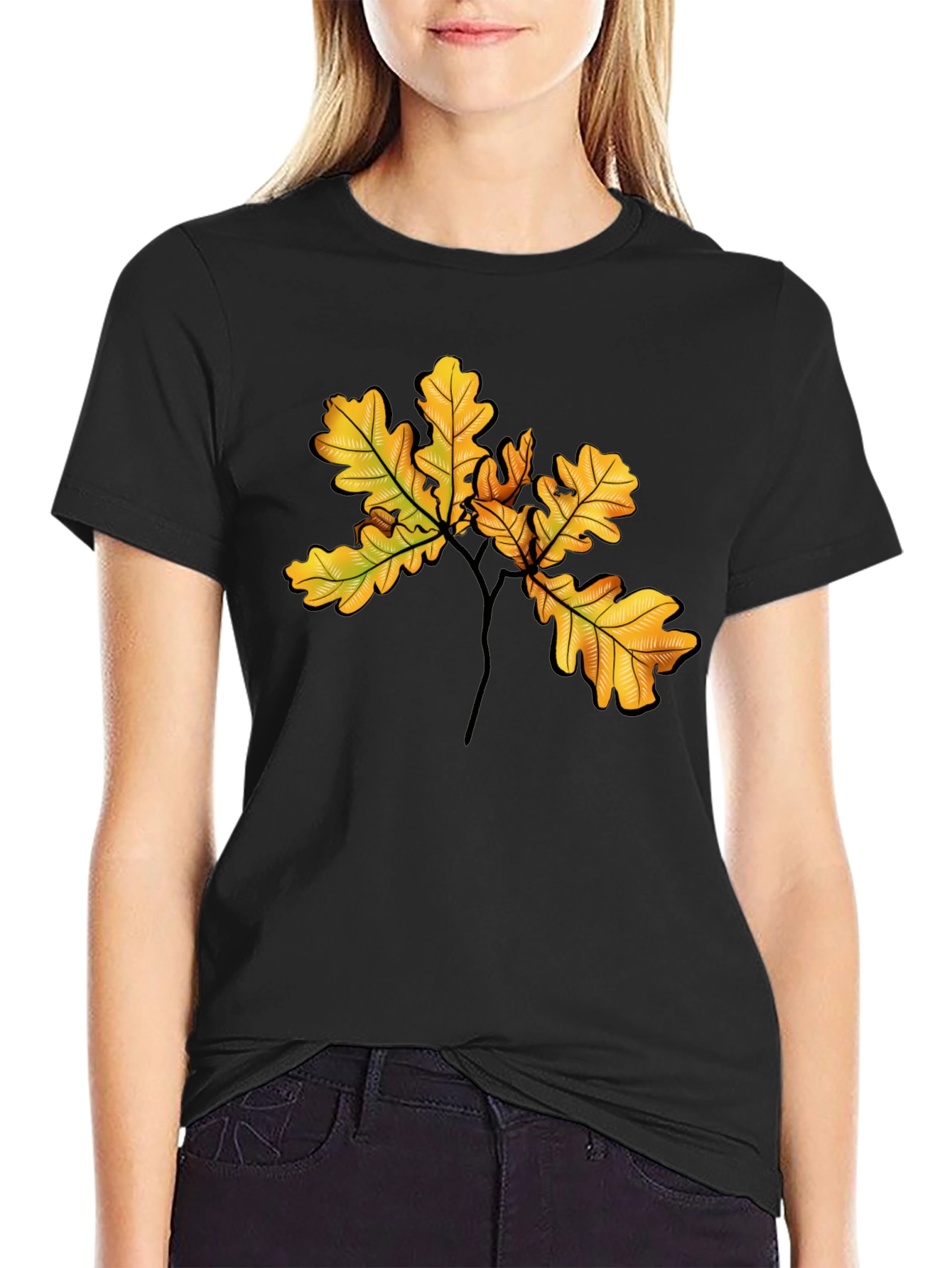 Autumn Oak Leaf Black T-Shirt