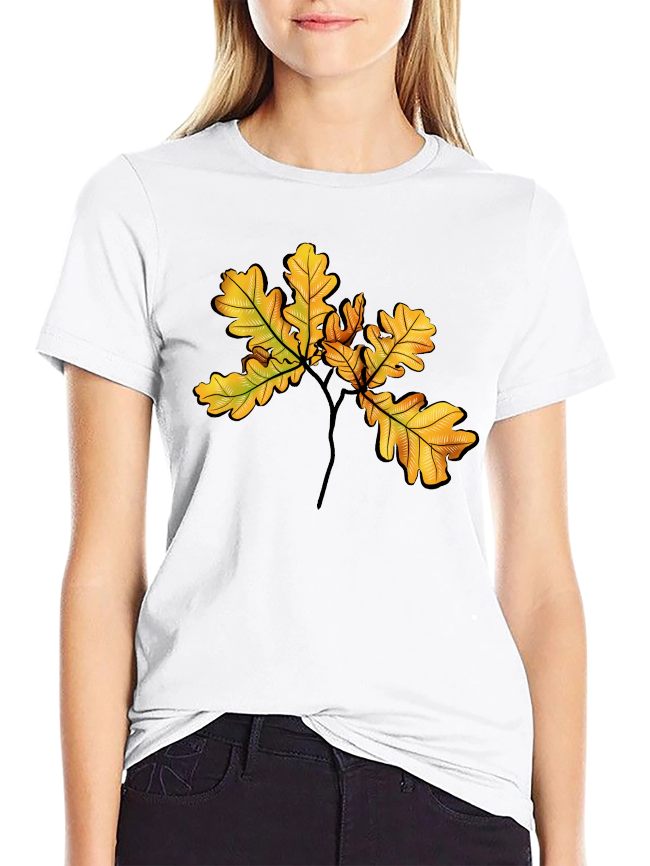 Autumn Oak Leaf Black T-Shirt