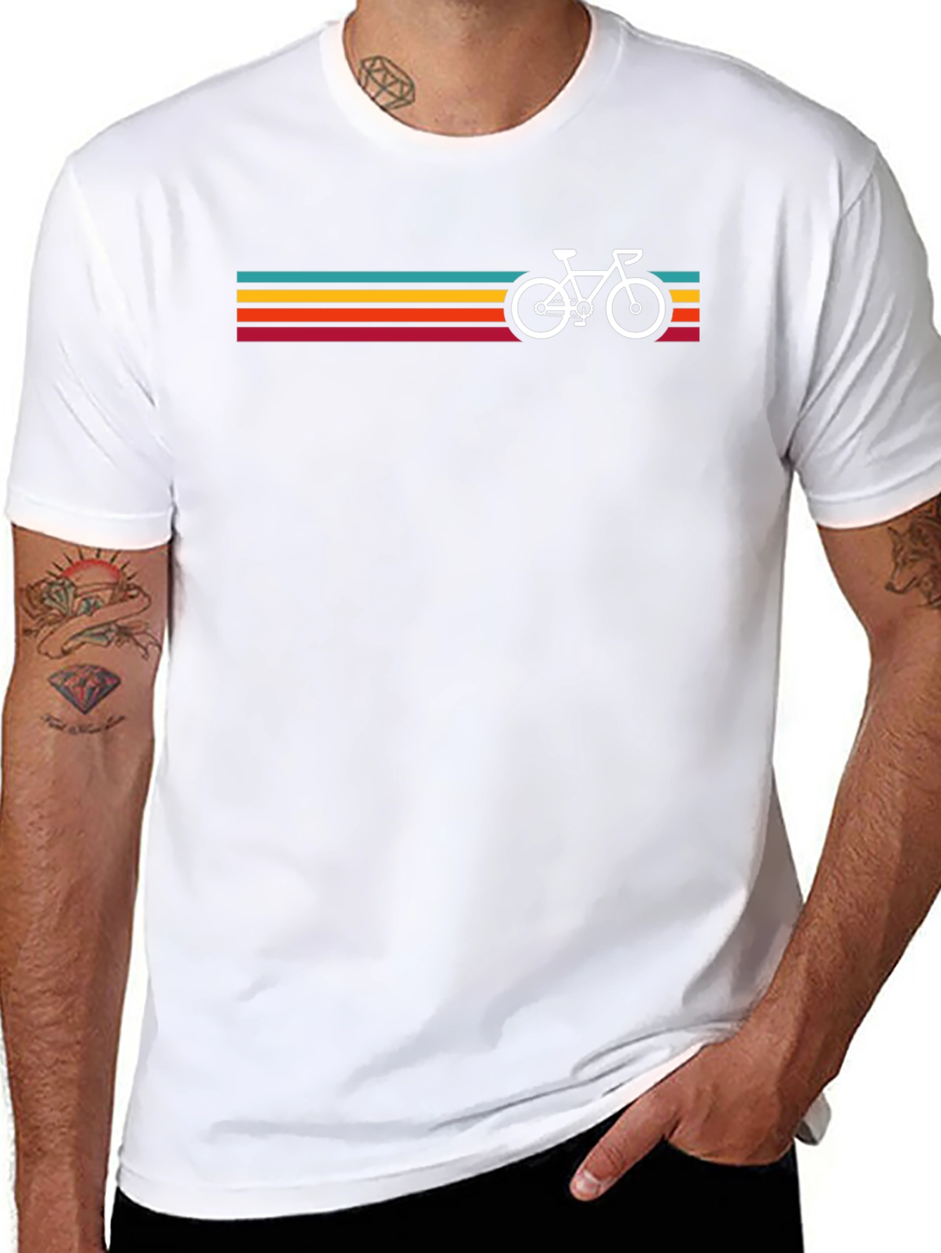 Retro Bicycle Stripes Graphic Tee - Black
