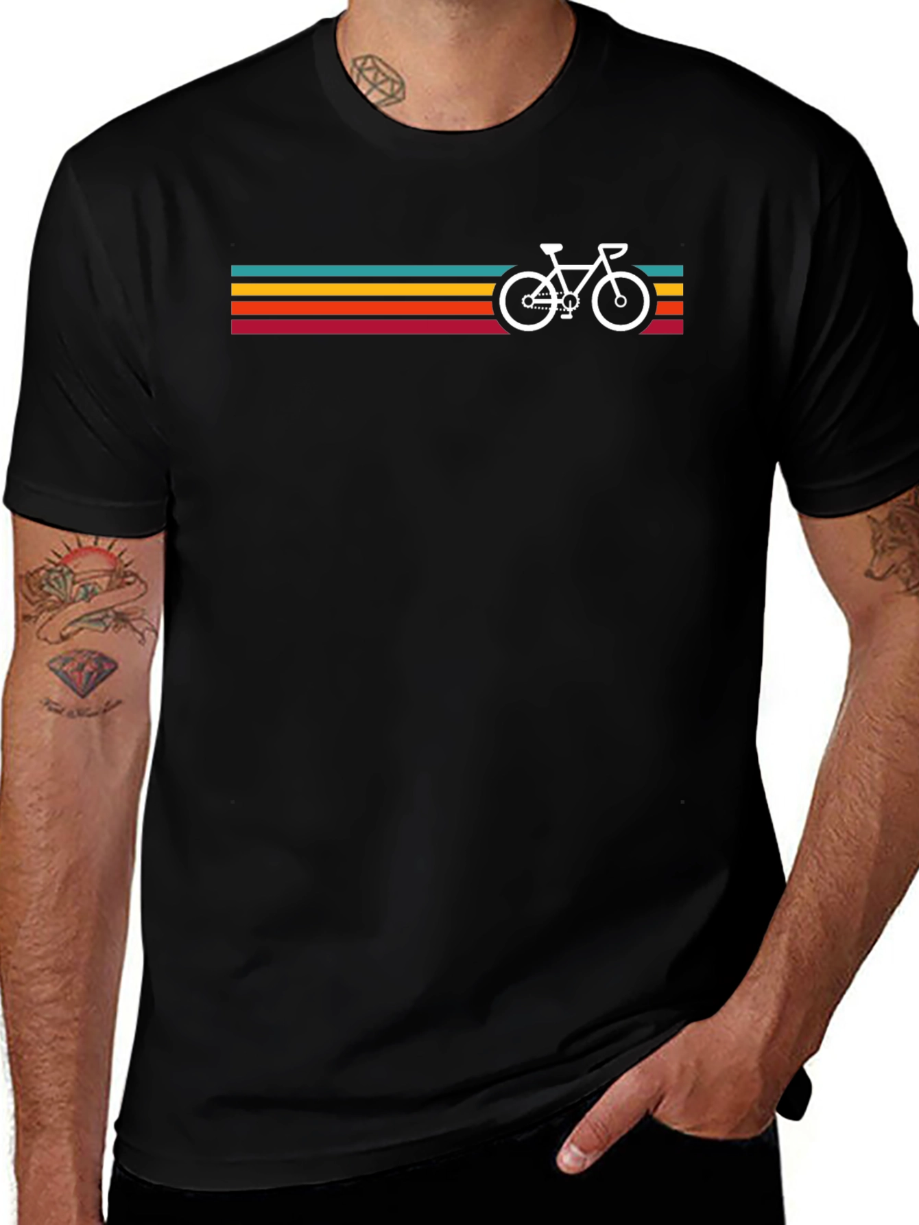 Retro Bicycle Stripes Graphic Tee - Black