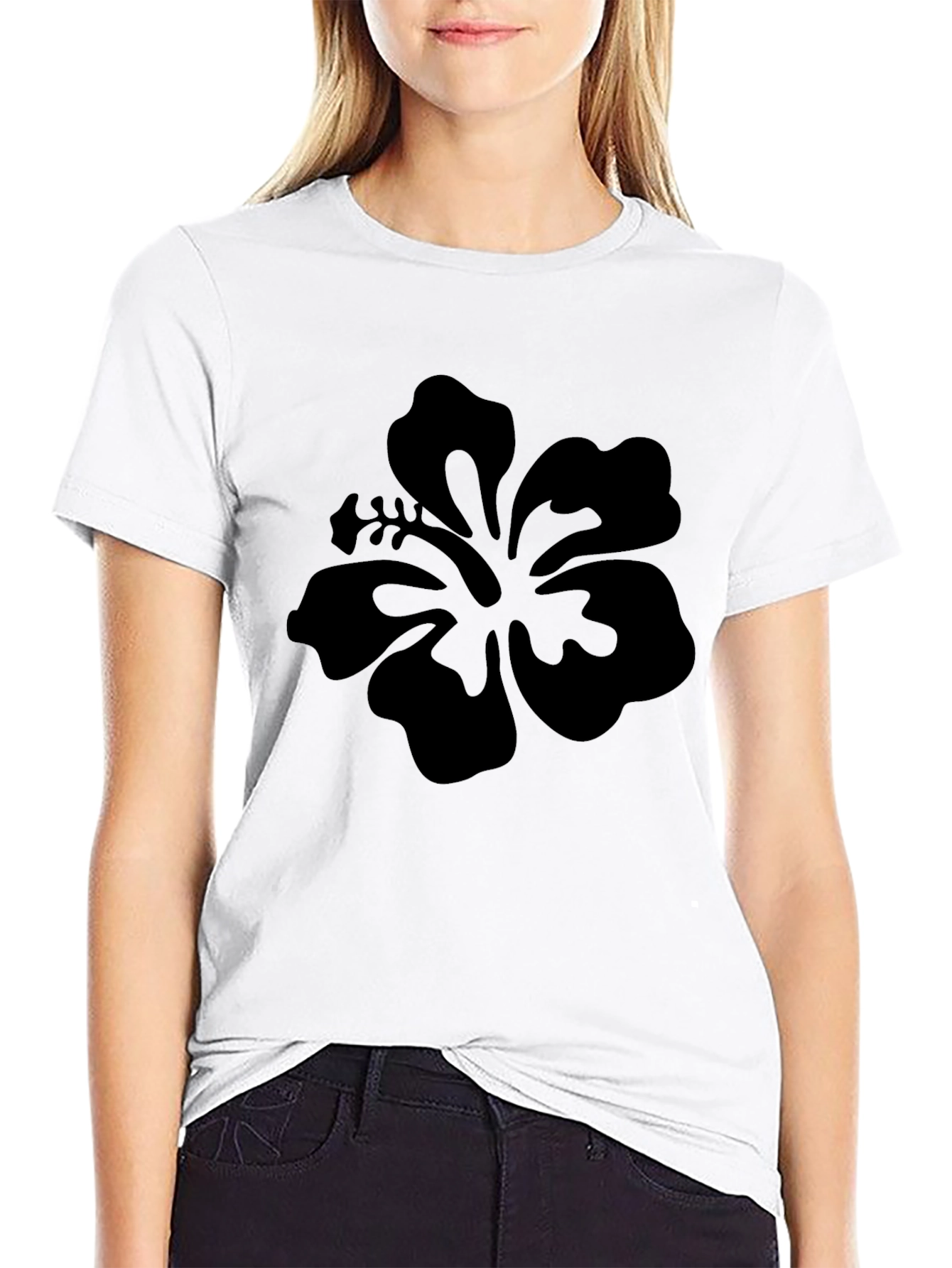 Black Hibiscus Graphic Tee - Casual Comfort