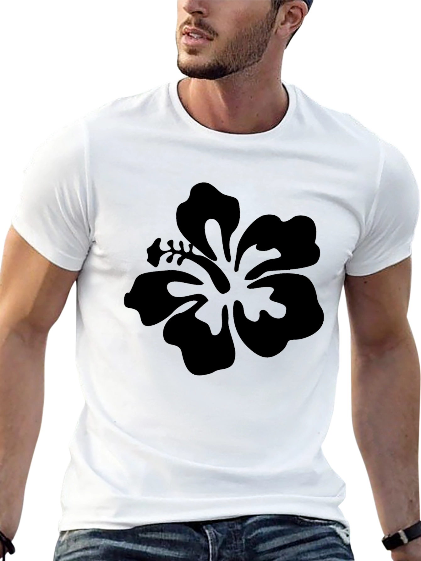 Black Hibiscus Graphic Tee - Casual Comfort