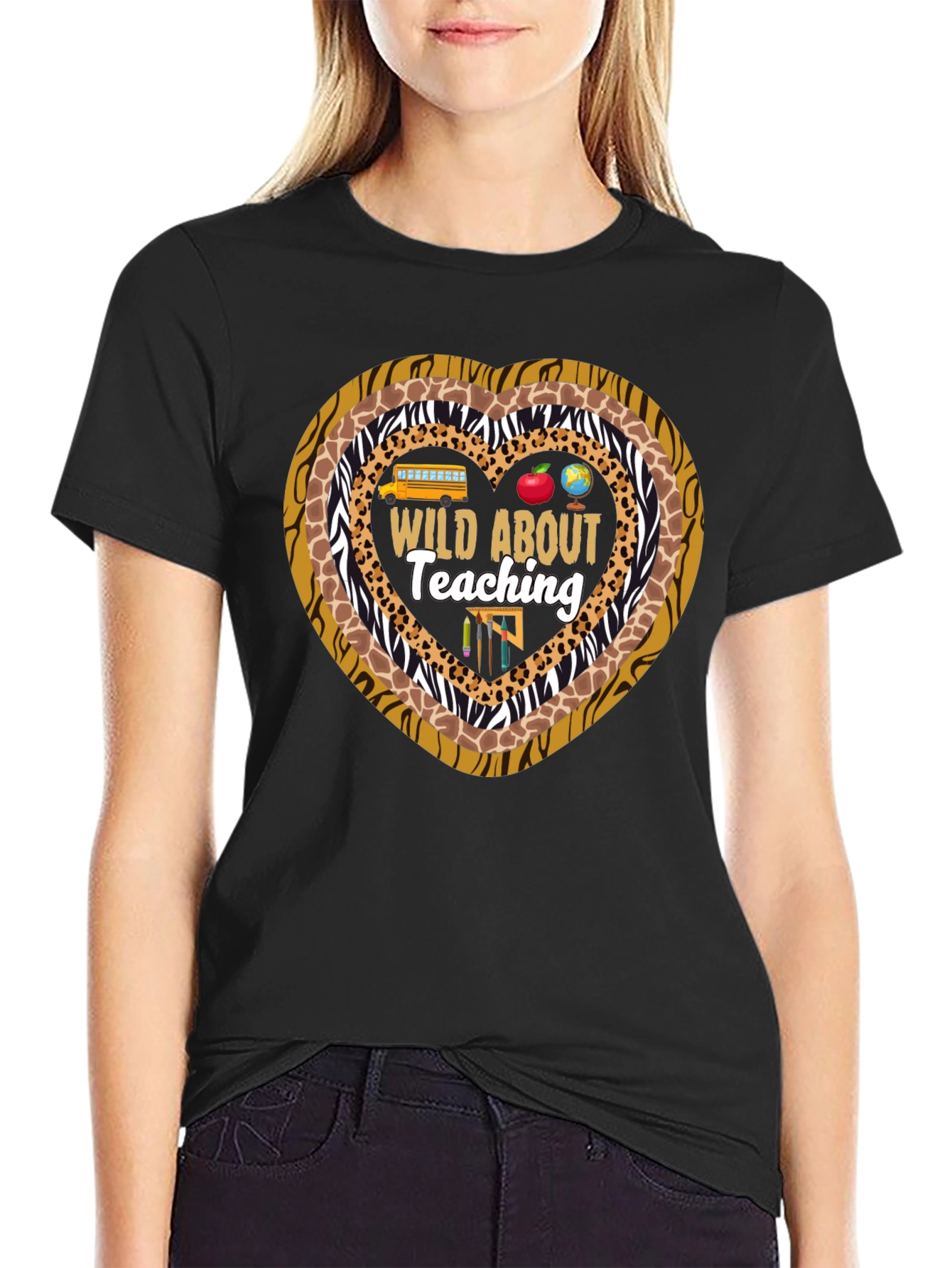 Wild About Teaching Heart Print T-Shirt