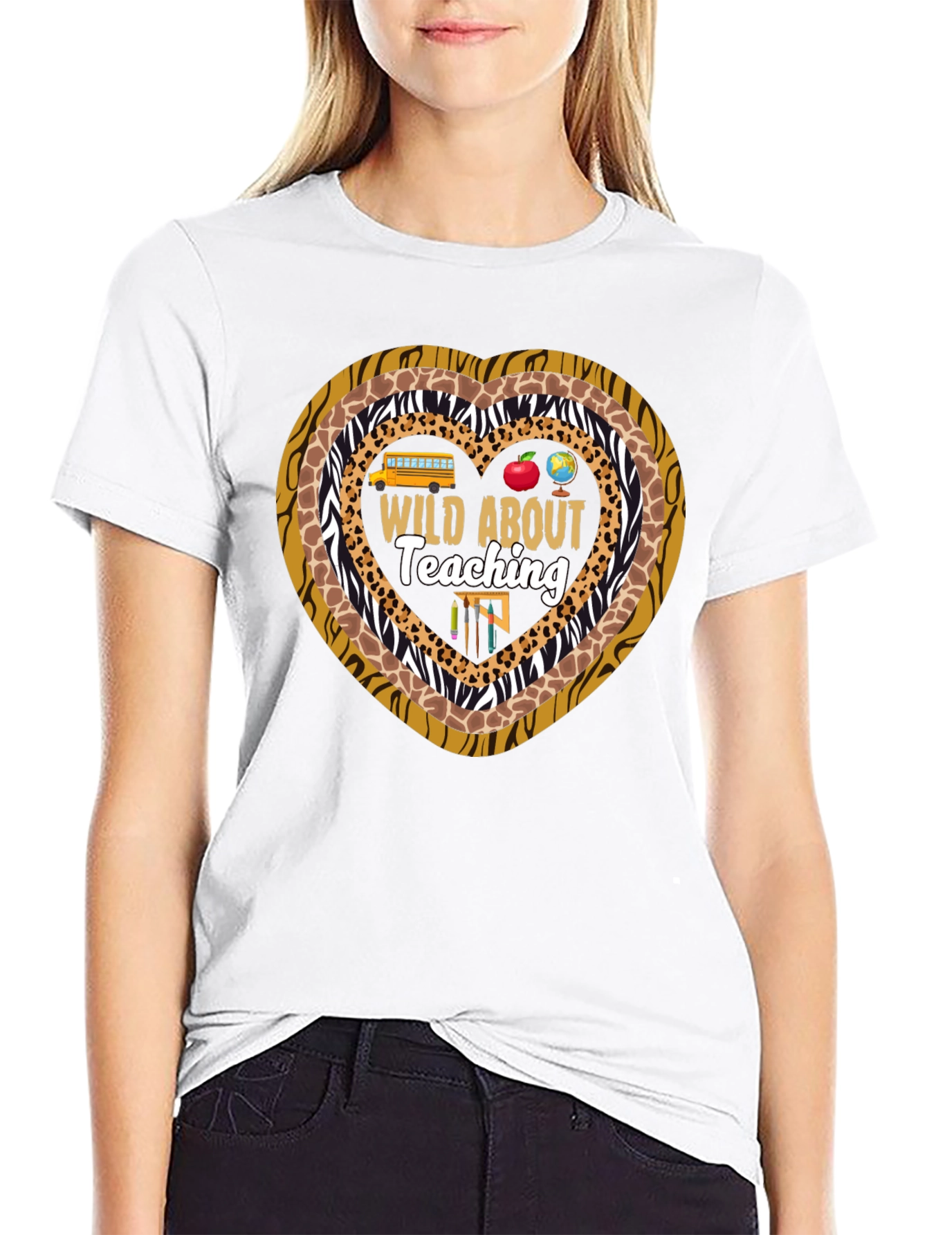 Wild About Teaching Heart Print T-Shirt