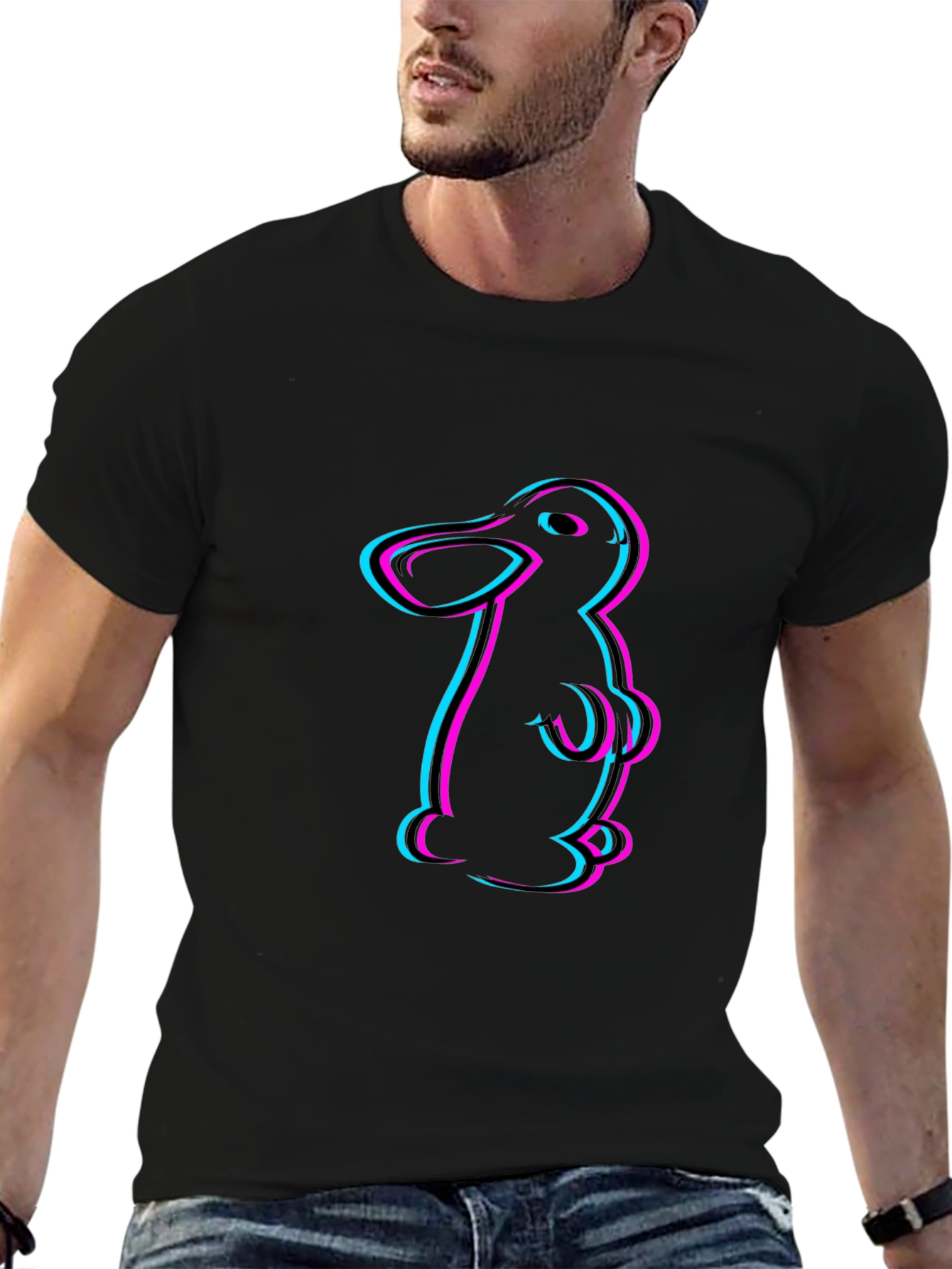 Cool Cartoon Duck Graphic Tee - Black