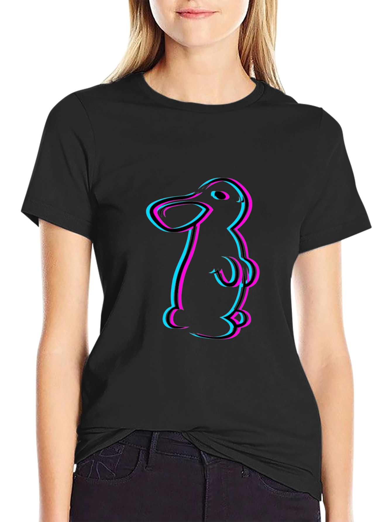 Cool Cartoon Duck Graphic Tee - Black